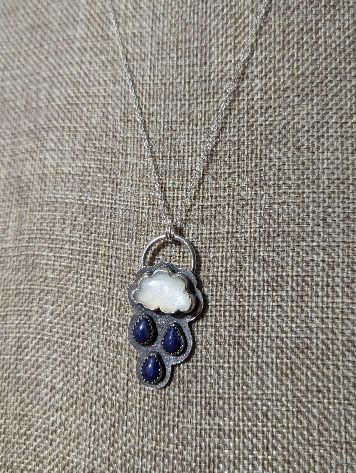 Moonstone and Lapis Lazuli Rainy Day Sterling Silver Necklace