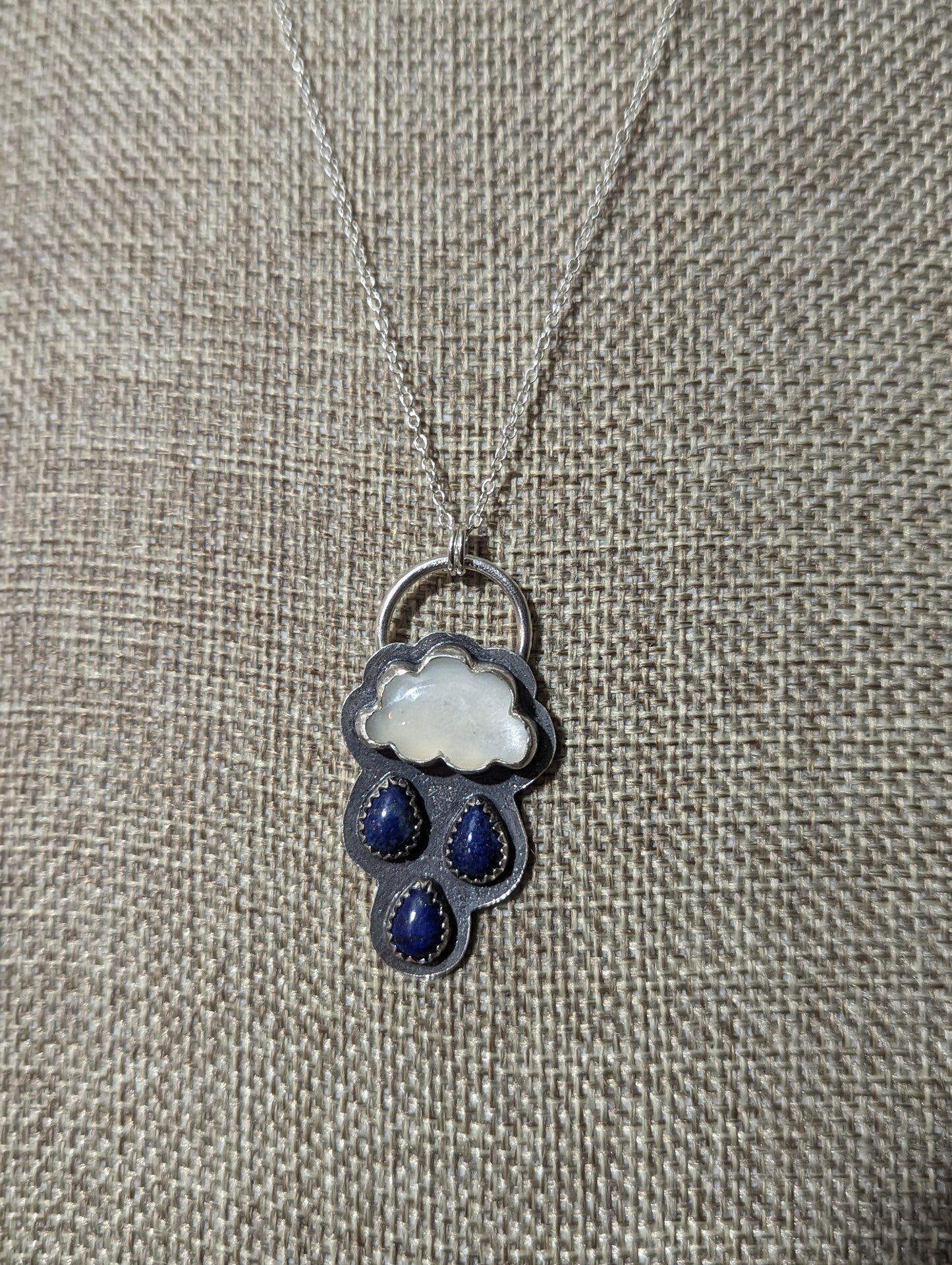 Moonstone and Lapis Lazuli Rainy Day Sterling Silver Necklace