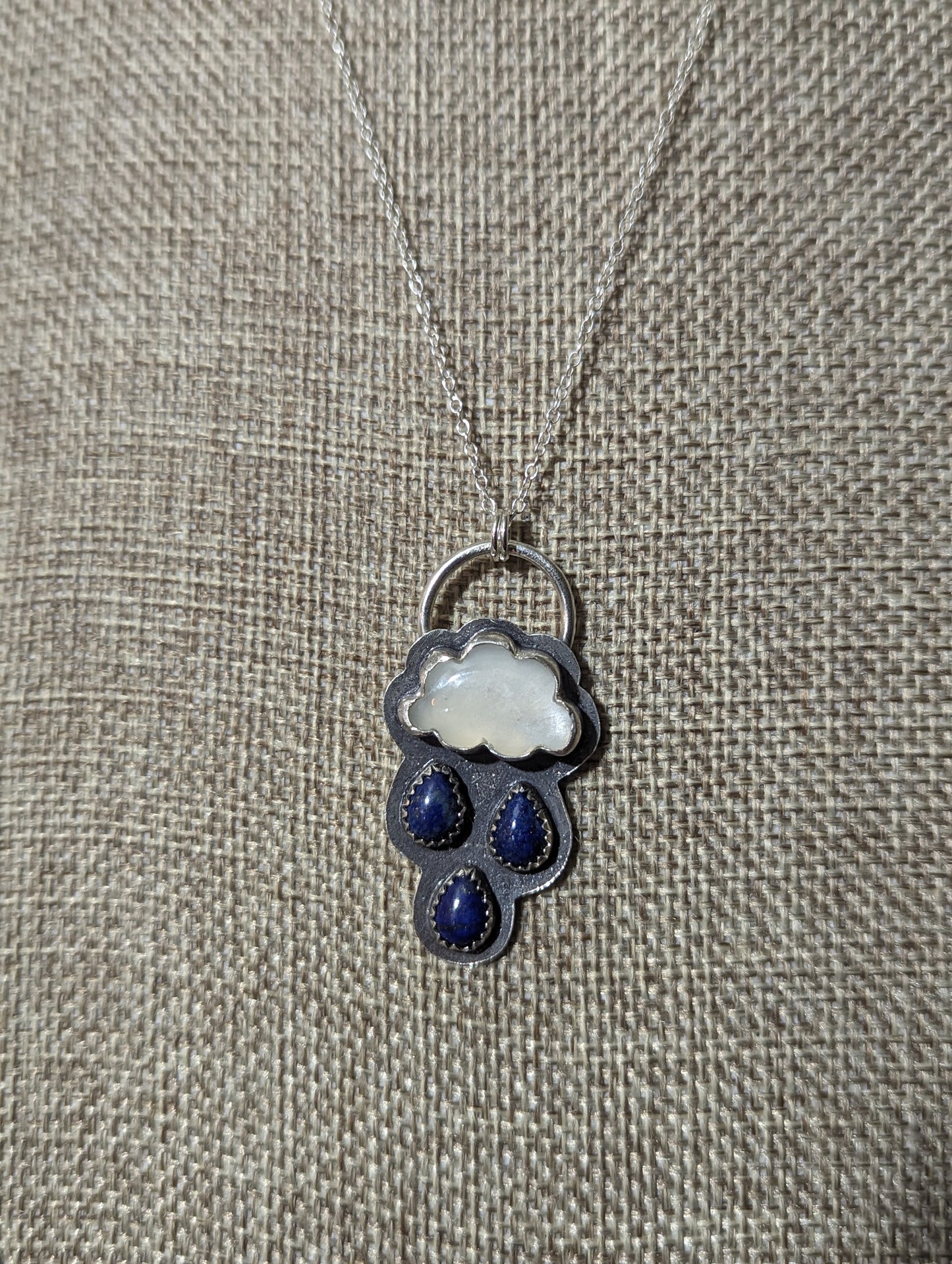 Moonstone and Lapis Lazuli Rainy Day Sterling Silver Necklace