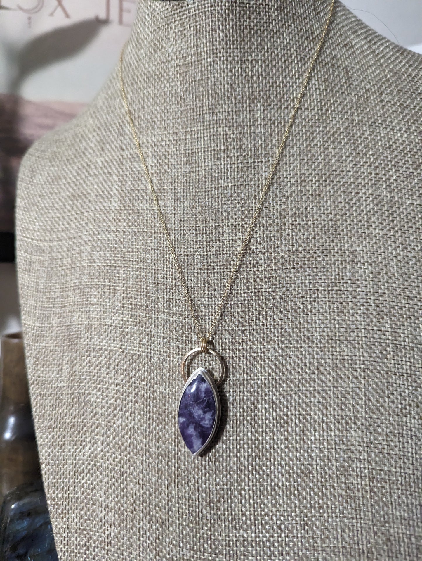 Lepidolite Marquise Mixed Metal 14kGF and Sterling Silver Necklace