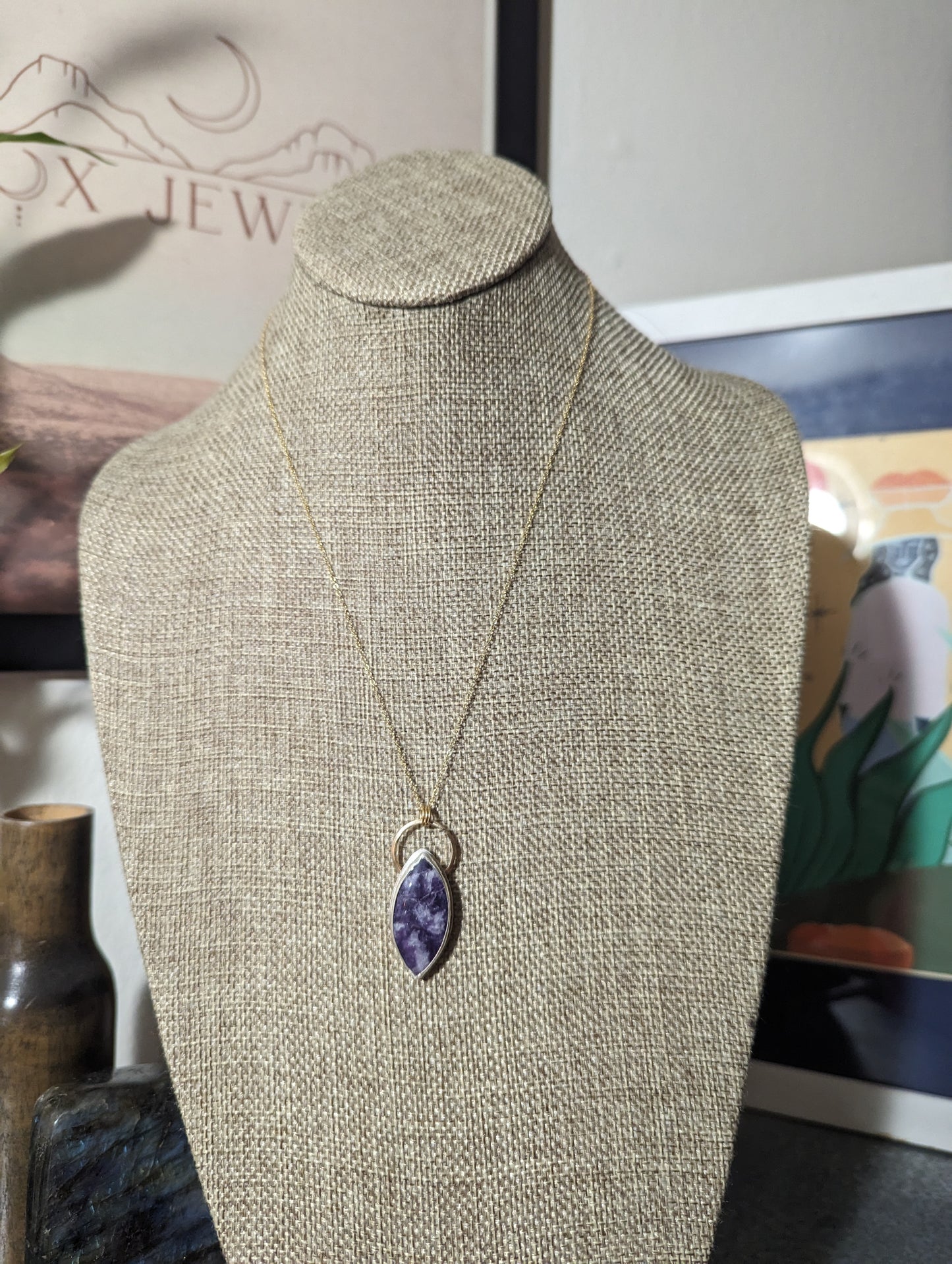 Lepidolite Marquise Mixed Metal 14kGF and Sterling Silver Necklace