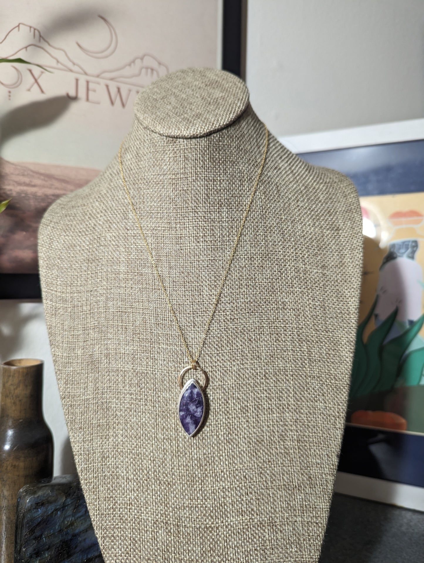 Lepidolite Marquise Mixed Metal 14kGF and Sterling Silver Necklace