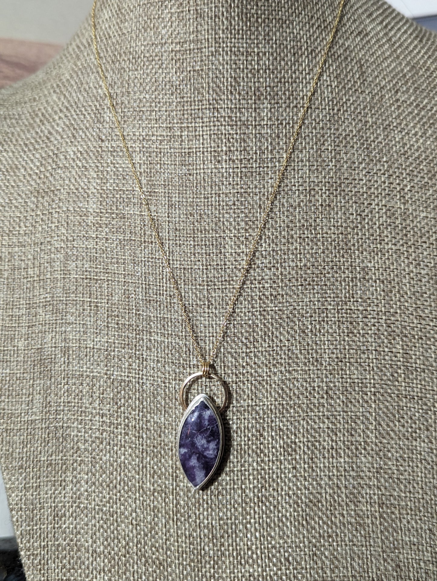 Lepidolite Marquise Mixed Metal 14kGF and Sterling Silver Necklace