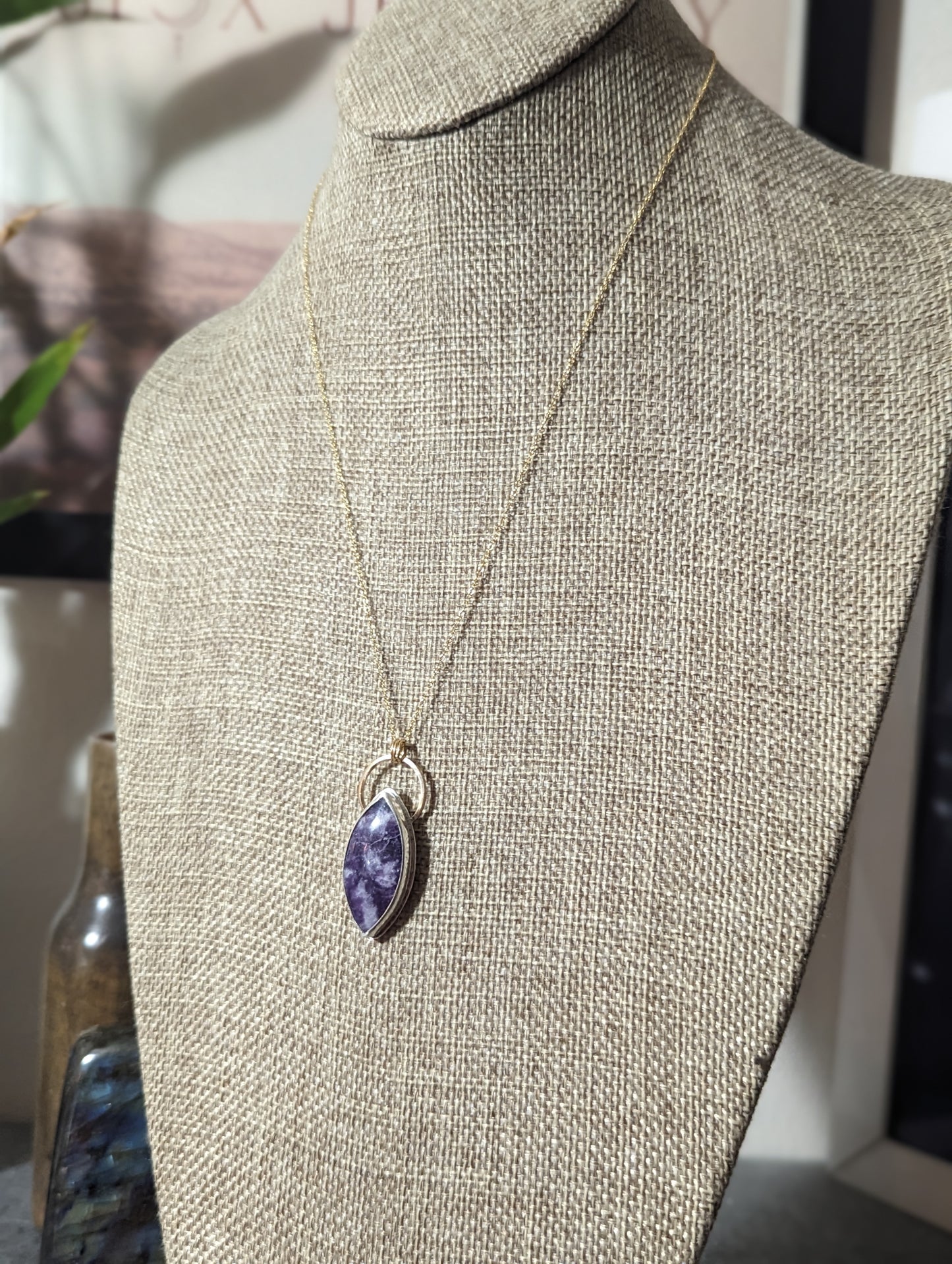 Lepidolite Marquise Mixed Metal 14kGF and Sterling Silver Necklace