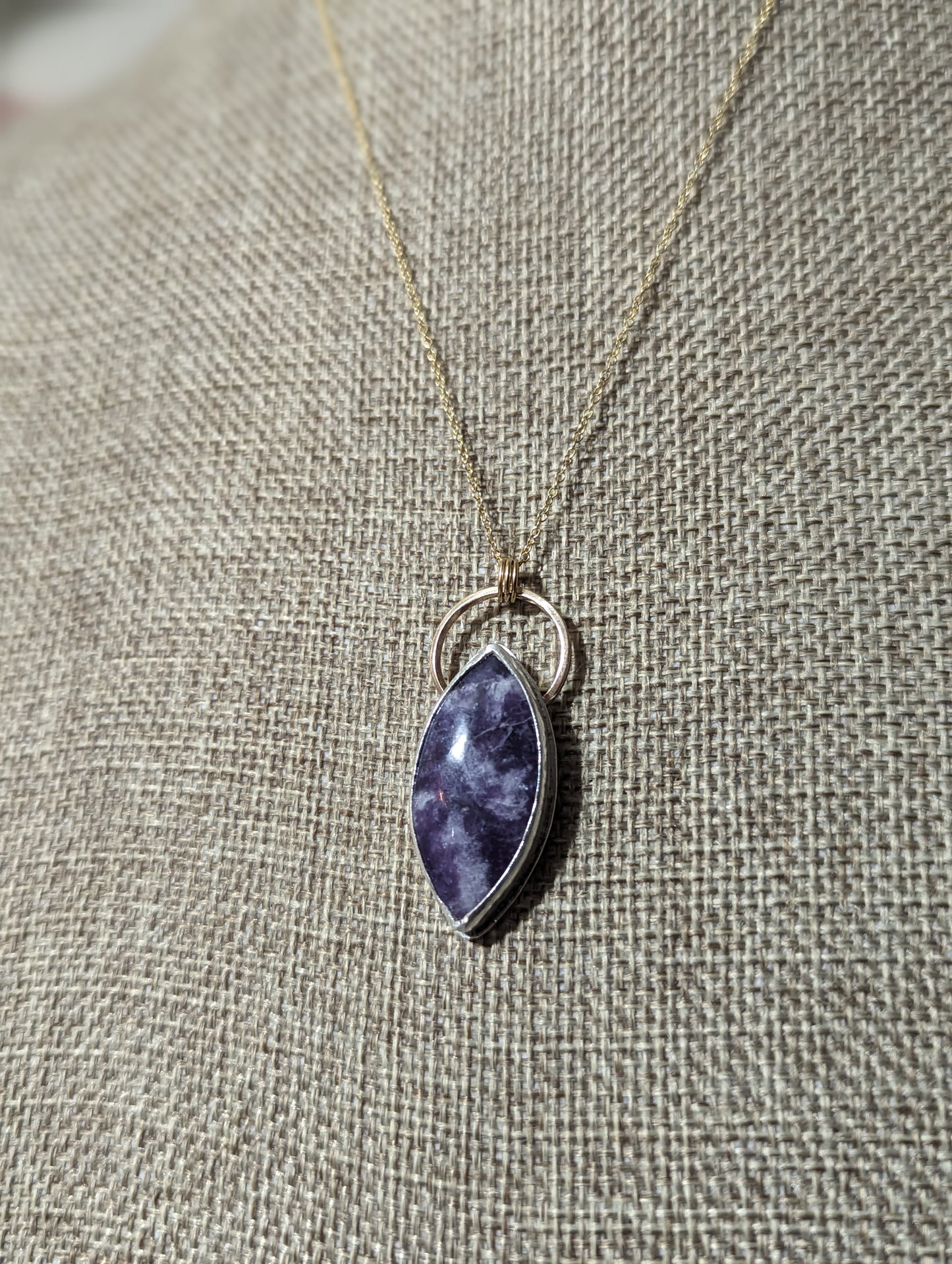 Lepidolite Marquise Mixed Metal 14kGF and Sterling Silver Necklace