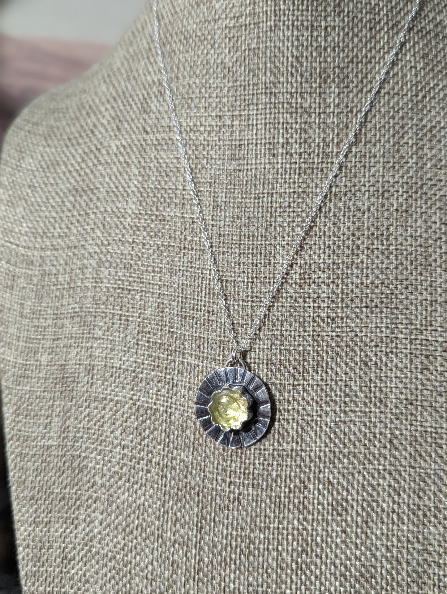 Stamped Sun Lemon Quartz Sterling Silver Necklace (MTO)