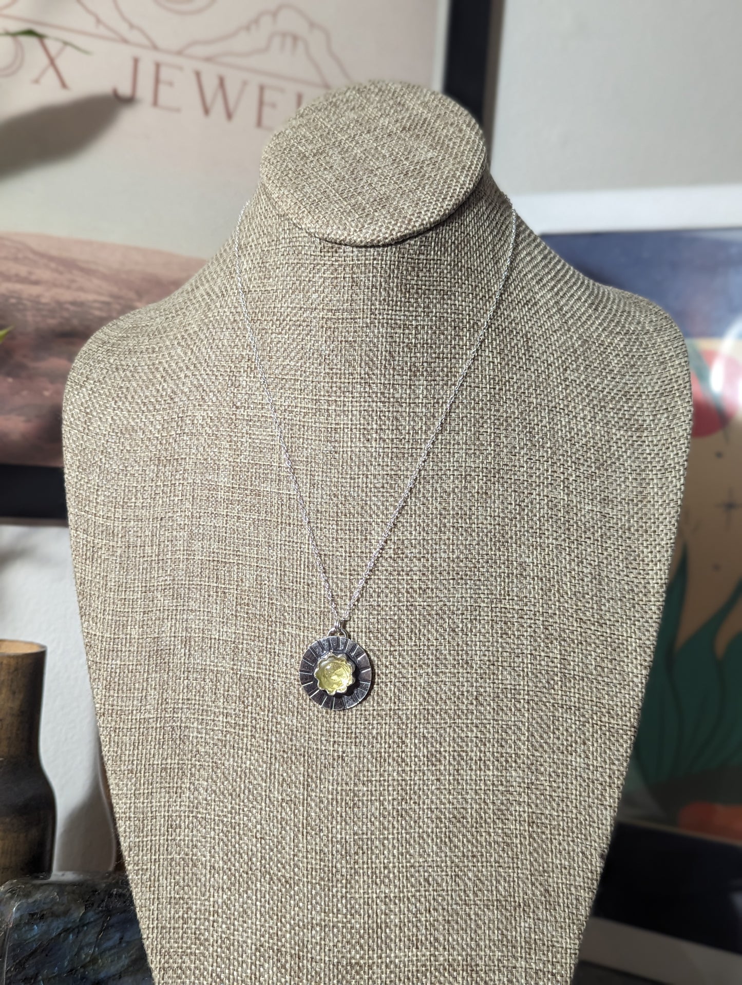 Stamped Sun Lemon Quartz Sterling Silver Necklace (MTO)