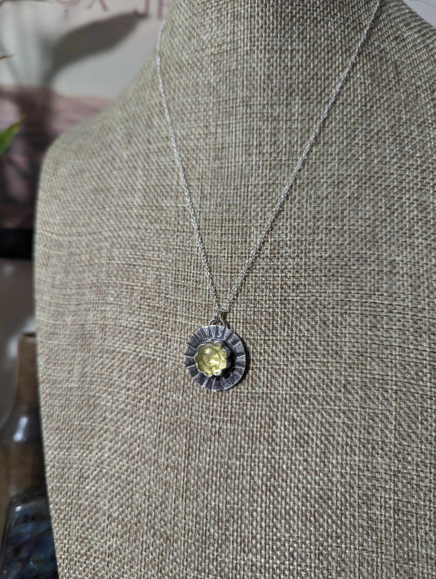 Stamped Sun Lemon Quartz Sterling Silver Necklace (MTO)