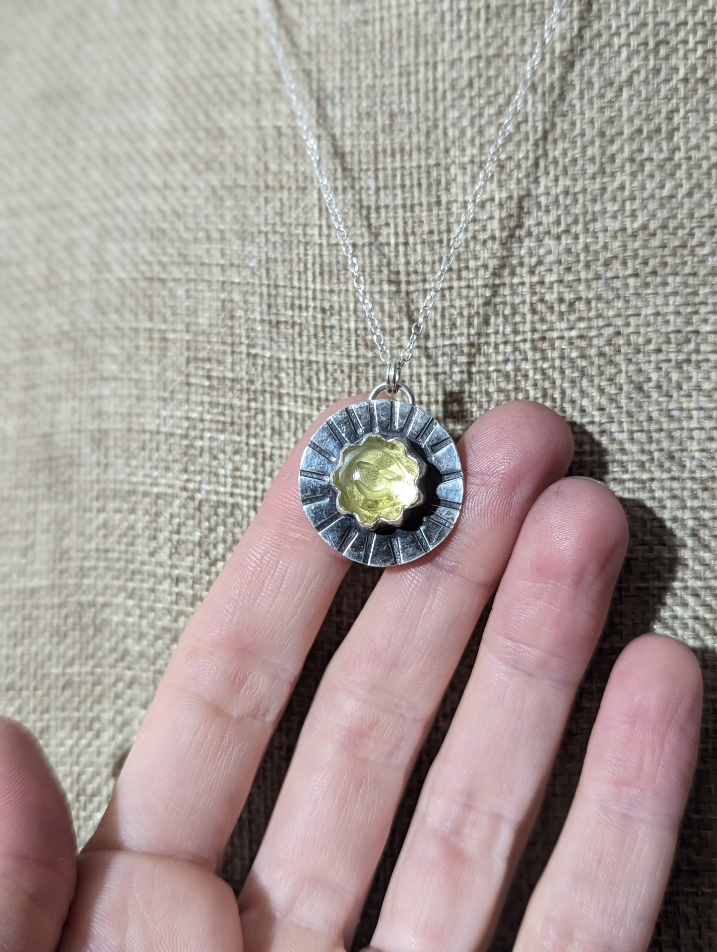 Stamped Sun Lemon Quartz Sterling Silver Necklace (MTO)