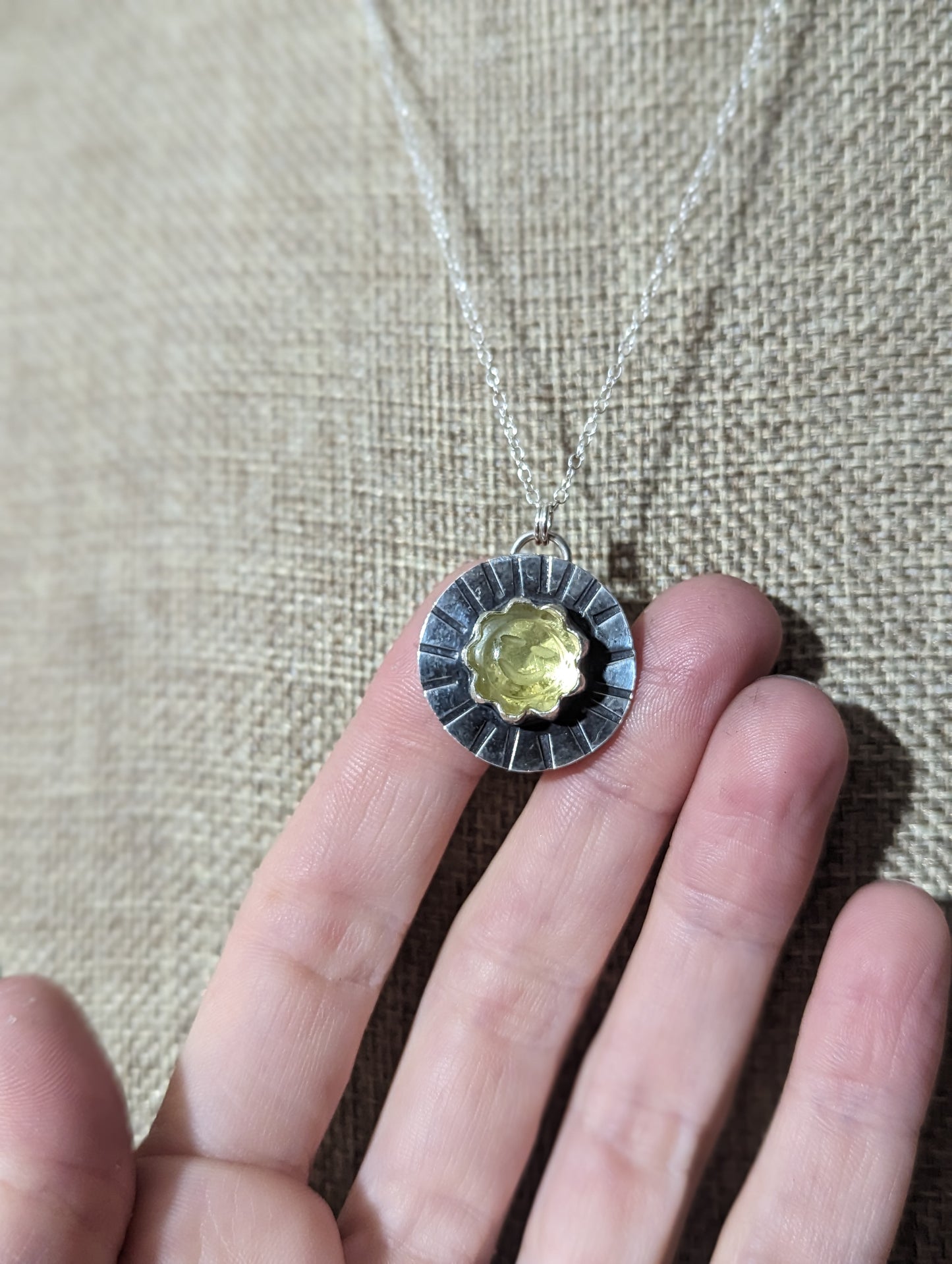 Stamped Sun Lemon Quartz Sterling Silver Necklace (MTO)