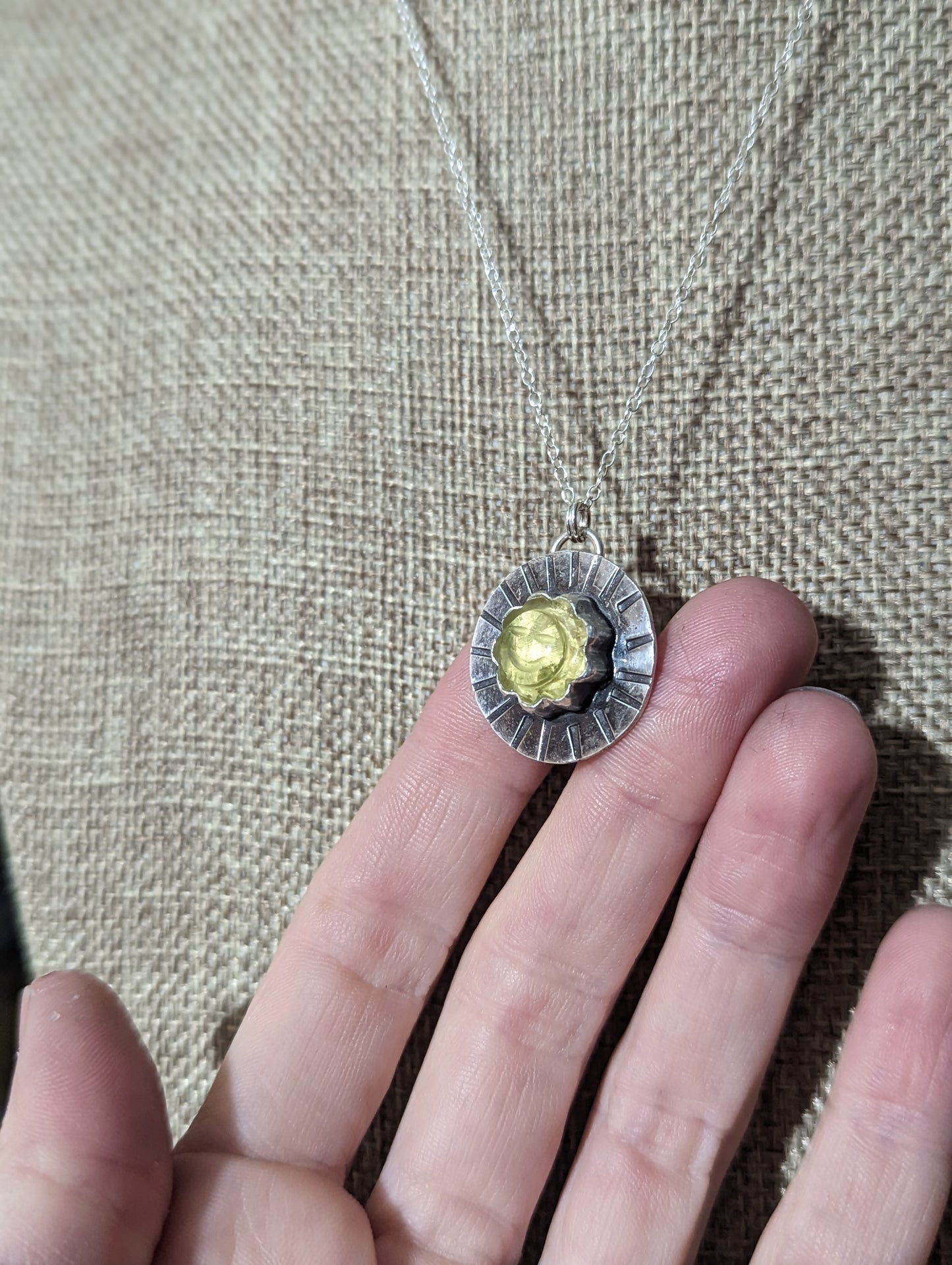 Stamped Sun Lemon Quartz Sterling Silver Necklace (MTO)