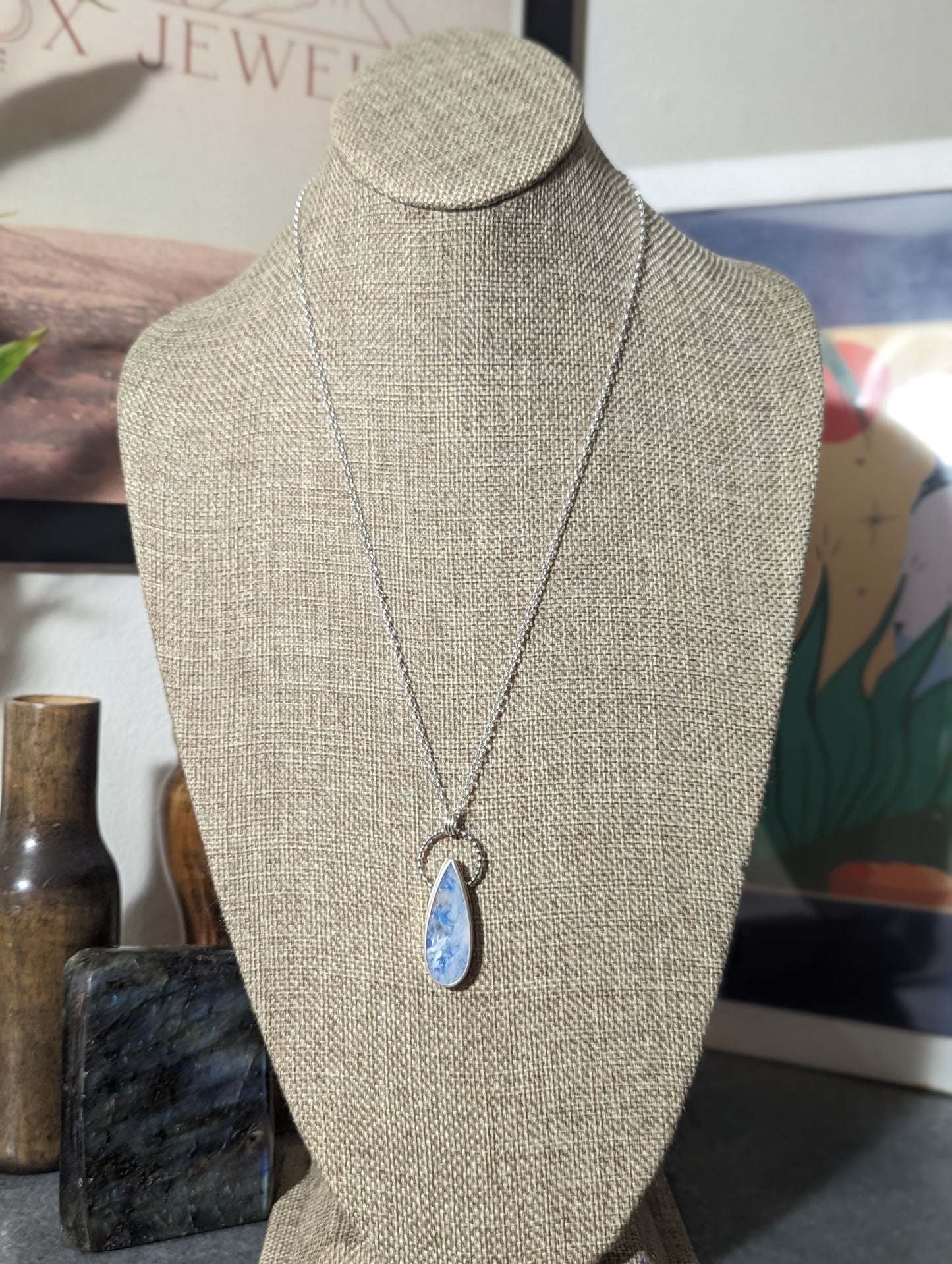 Blue Sky Tear Drop Sterling Silver Necklace