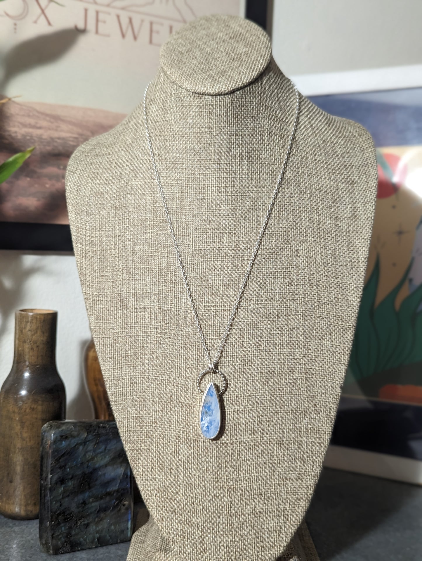 Blue Sky Tear Drop Sterling Silver Necklace