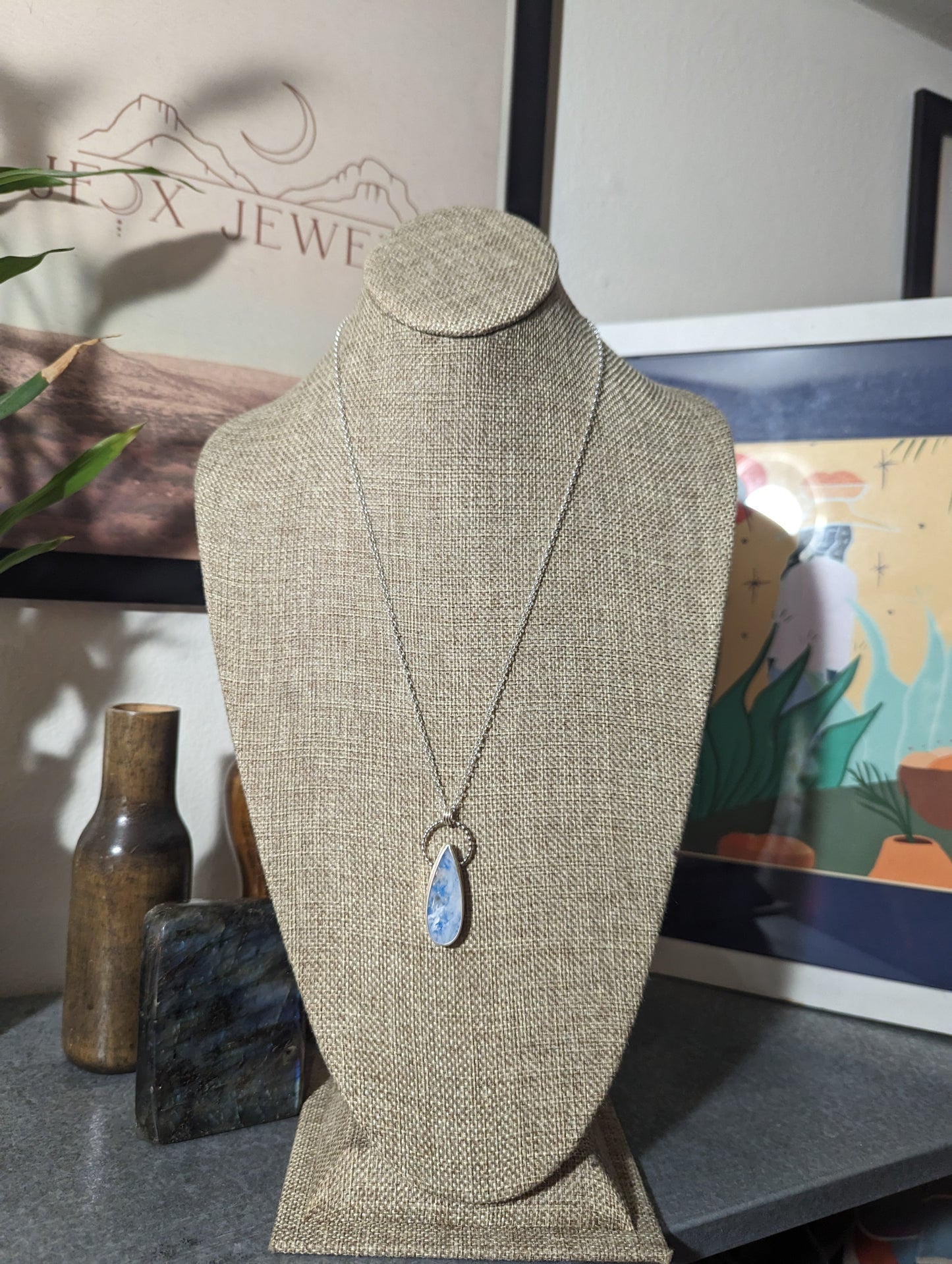 Blue Sky Tear Drop Sterling Silver Necklace