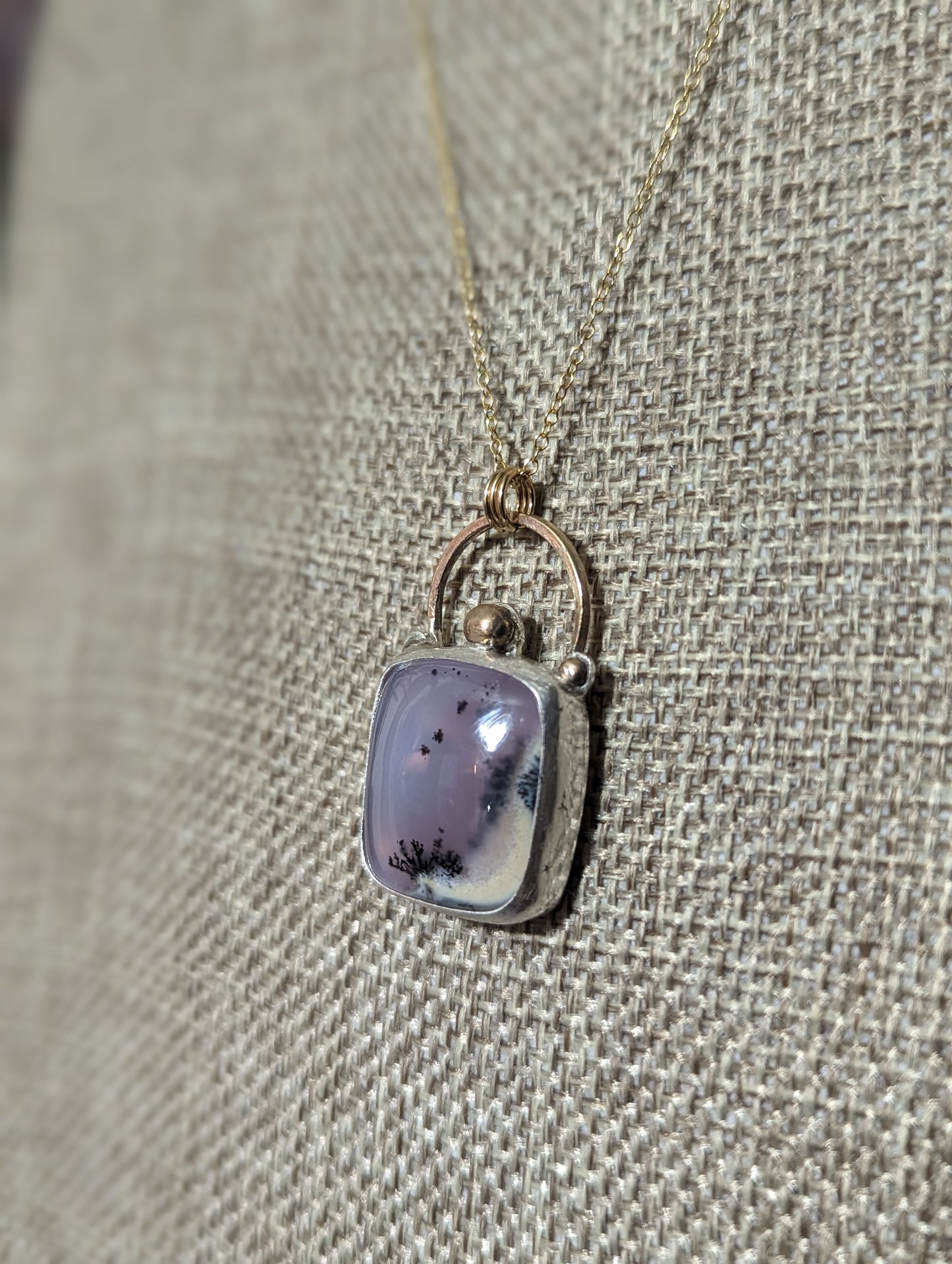 Dendritic Agate Mixed Metal 14kGF and Sterling Silver Necklace