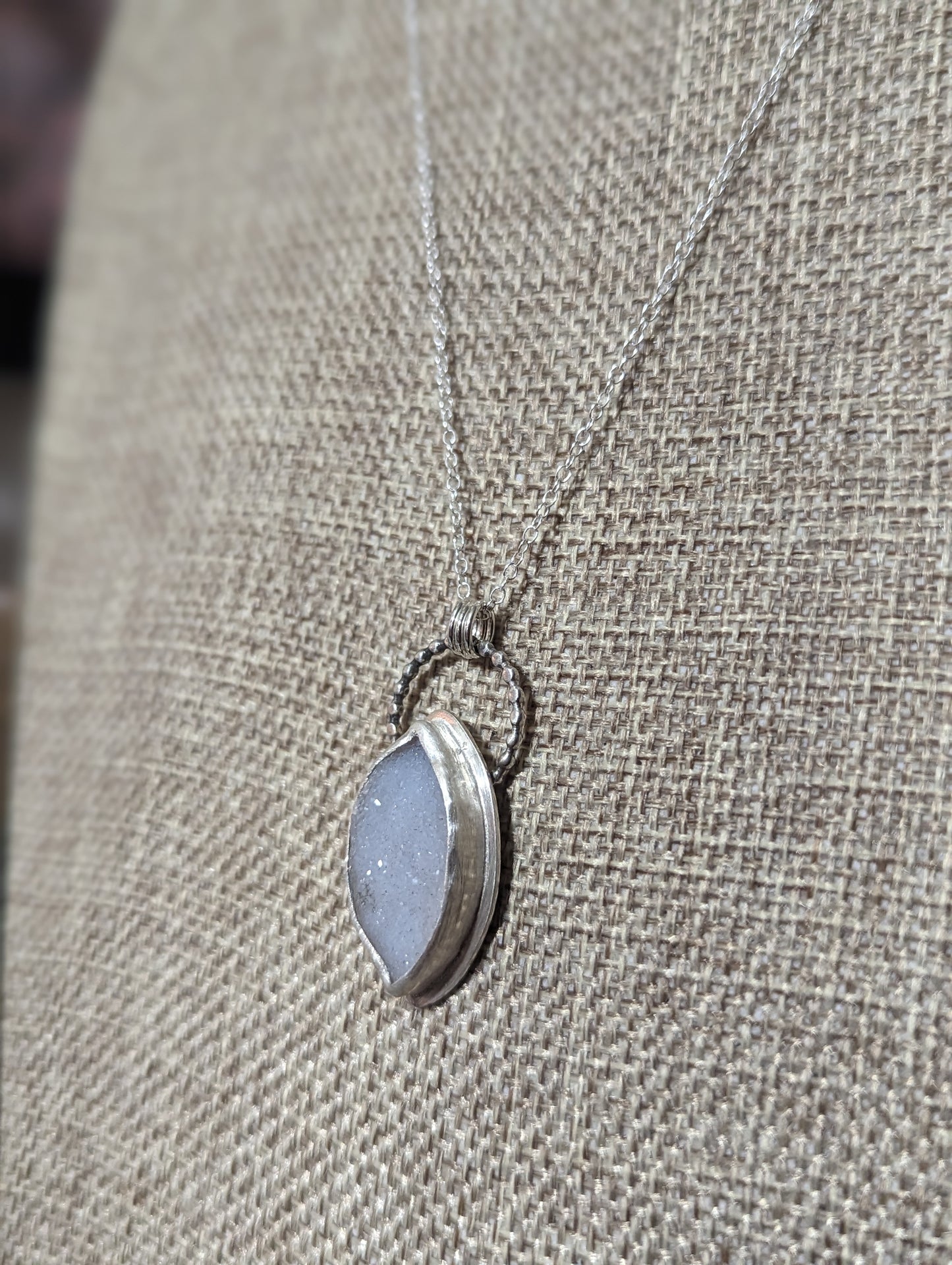 White Druzy Marquise Sterling Silver Necklace