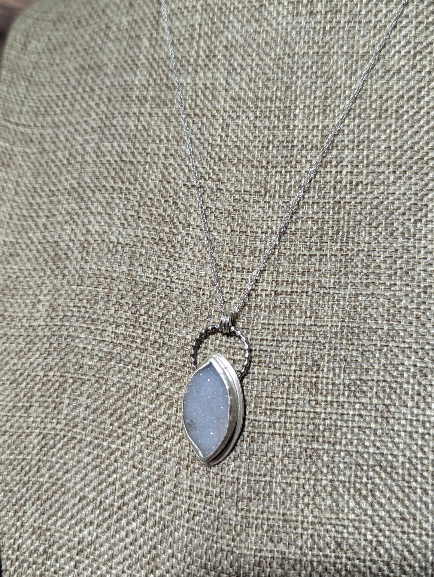 White Druzy Marquise Sterling Silver Necklace