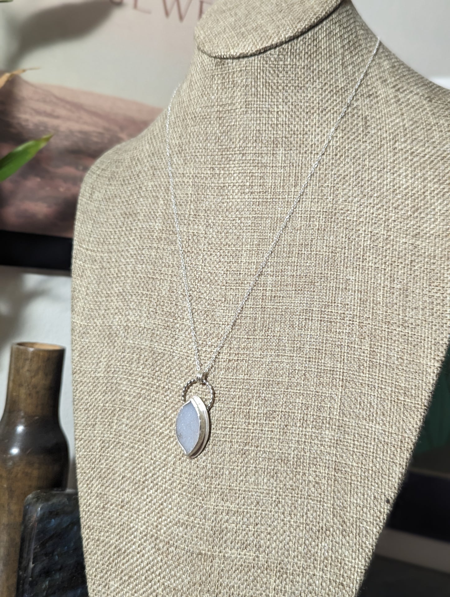 White Druzy Marquise Sterling Silver Necklace
