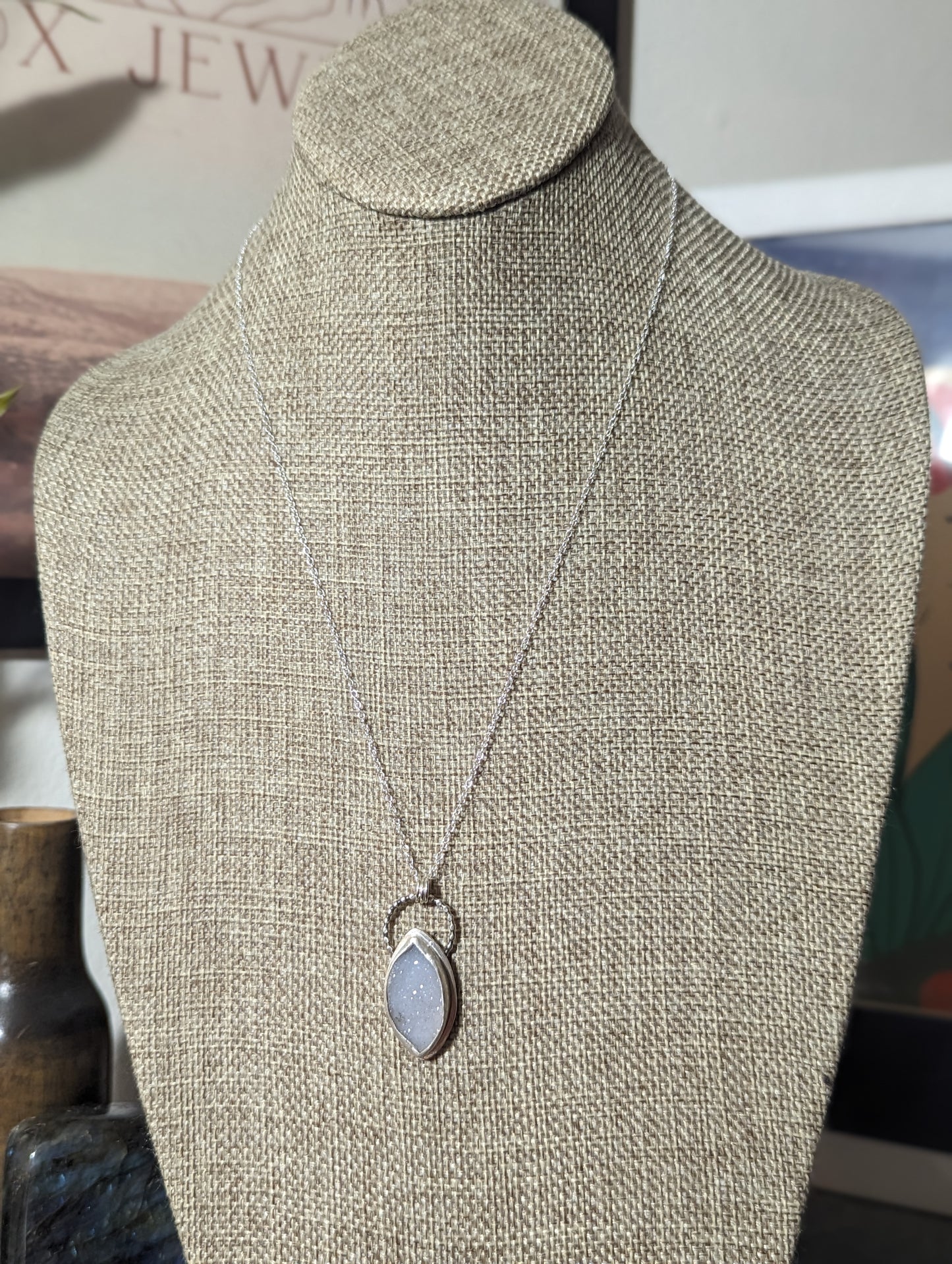 White Druzy Marquise Sterling Silver Necklace