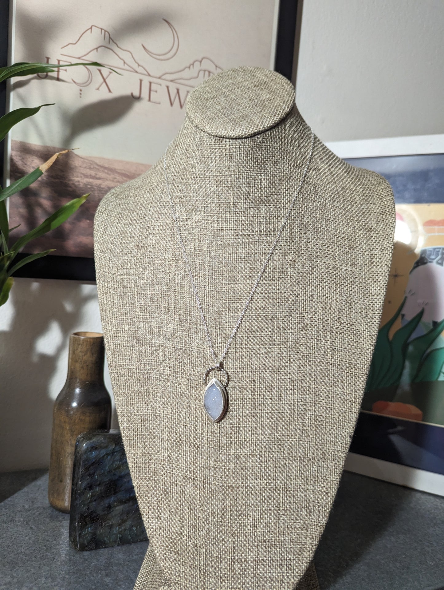 White Druzy Marquise Sterling Silver Necklace