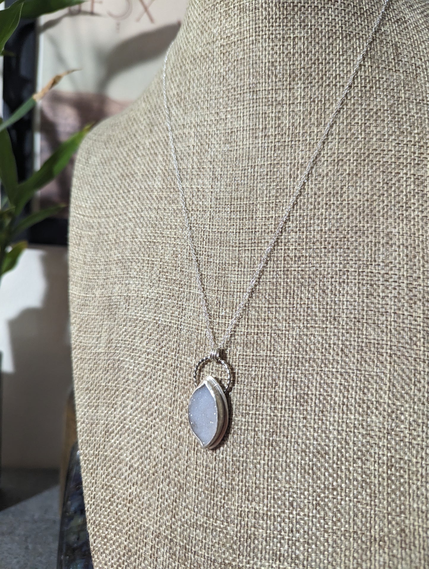 White Druzy Marquise Sterling Silver Necklace