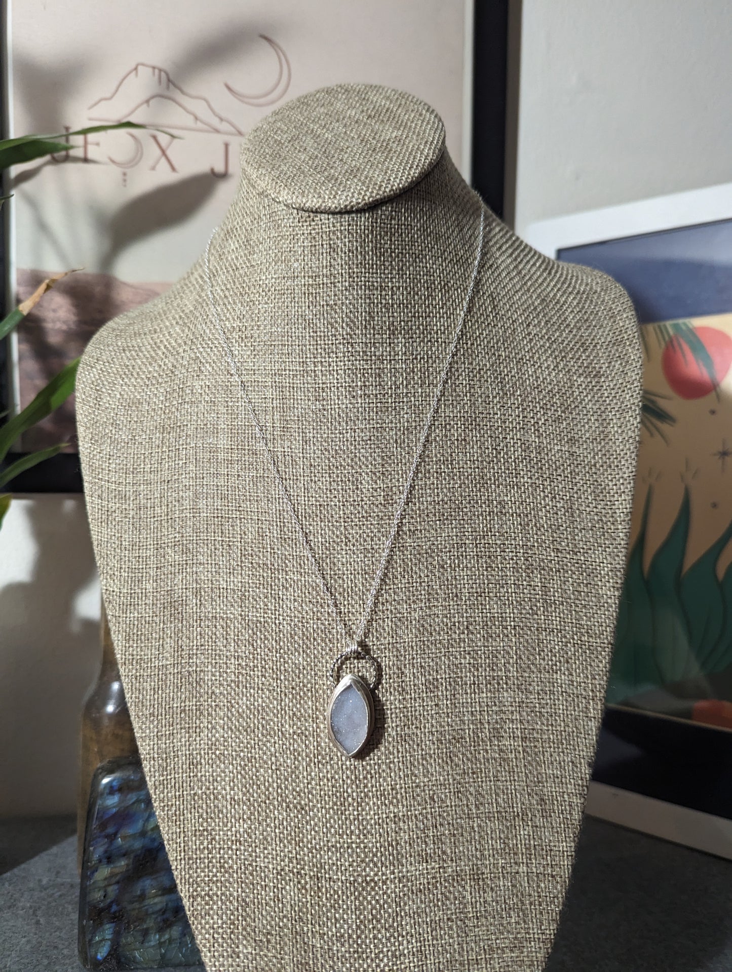 White Druzy Marquise Sterling Silver Necklace
