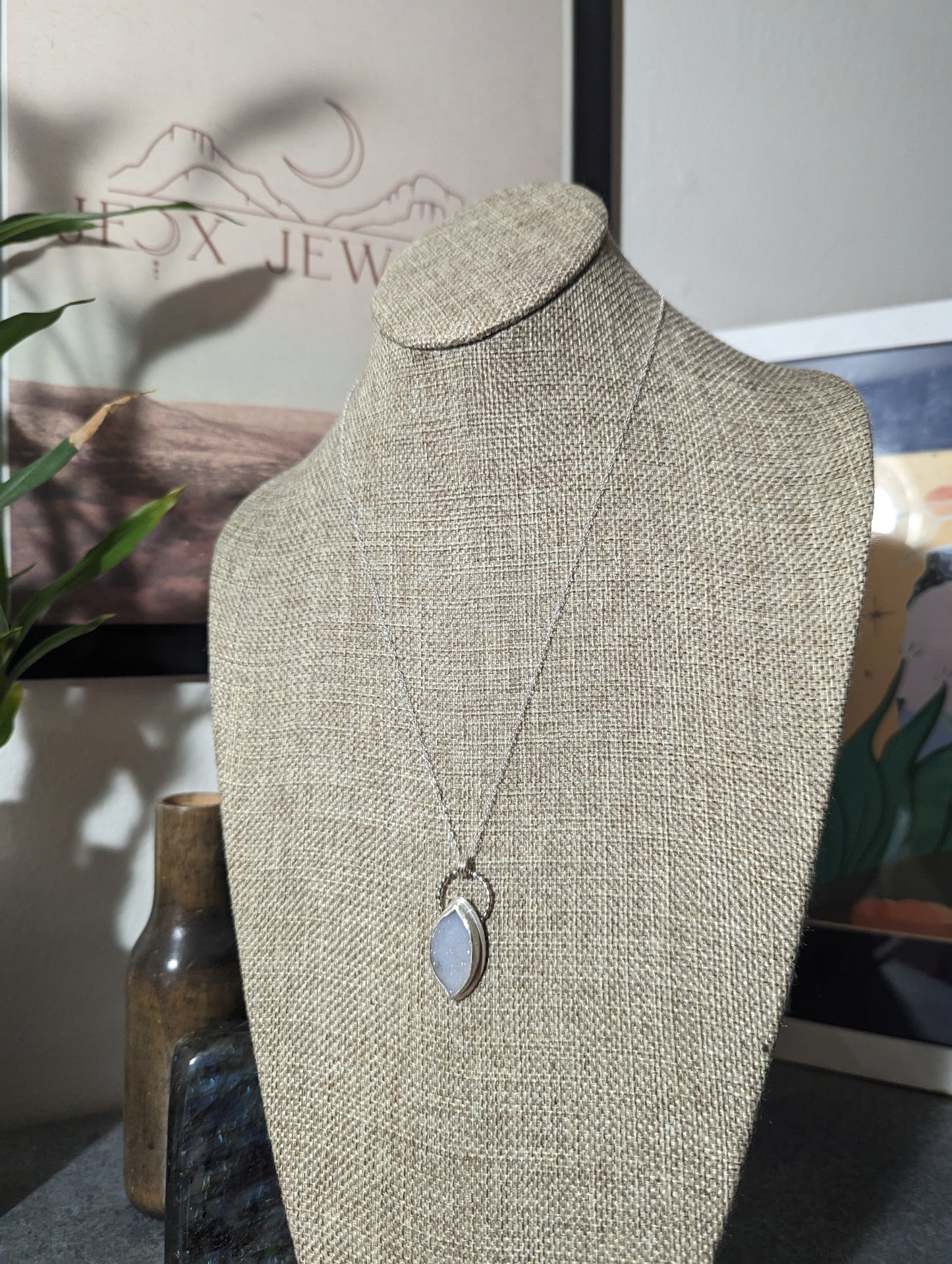White Druzy Marquise Sterling Silver Necklace