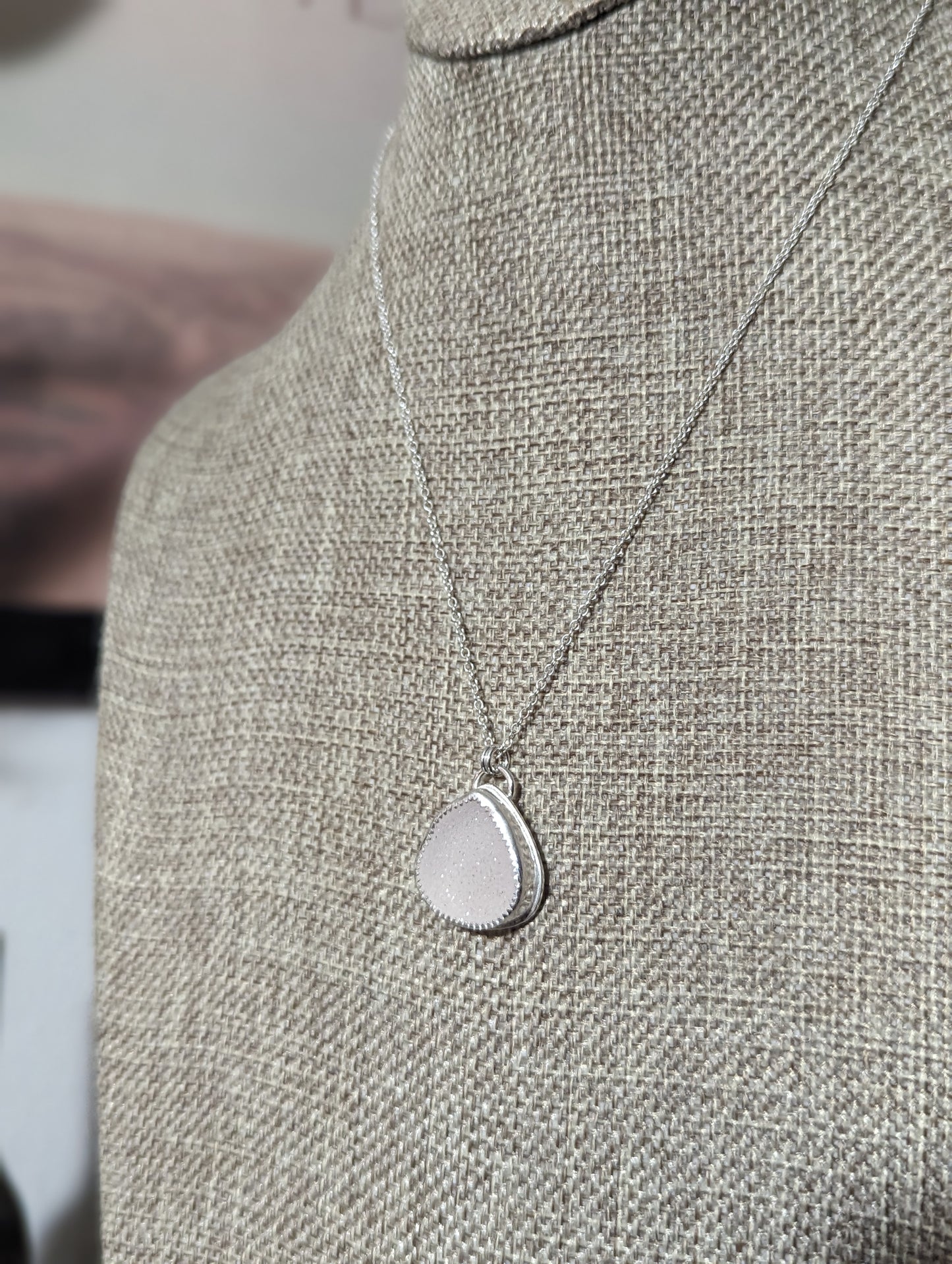 White Druzy Tear Drop Sterling Silver Necklace