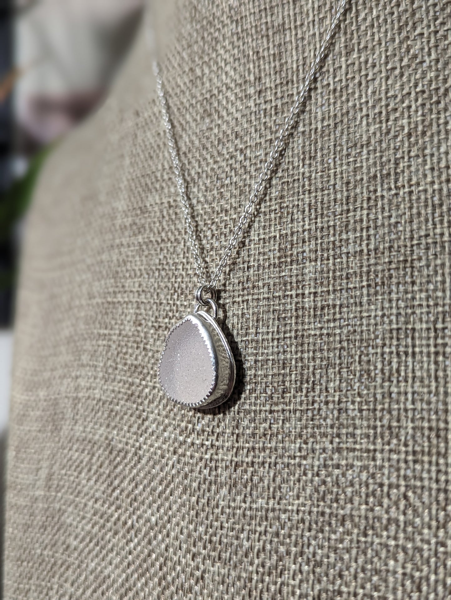 White Druzy Tear Drop Sterling Silver Necklace