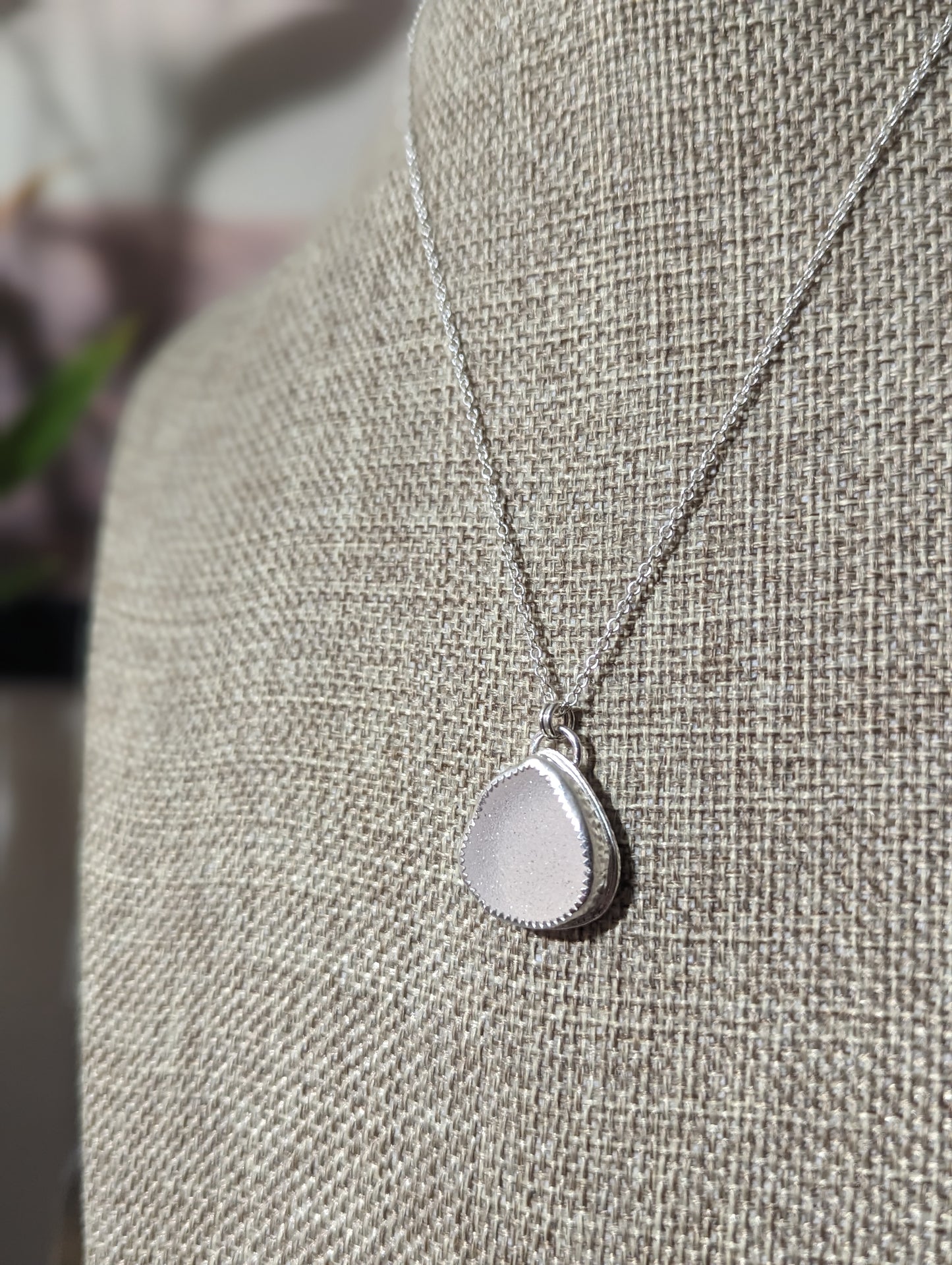 White Druzy Tear Drop Sterling Silver Necklace