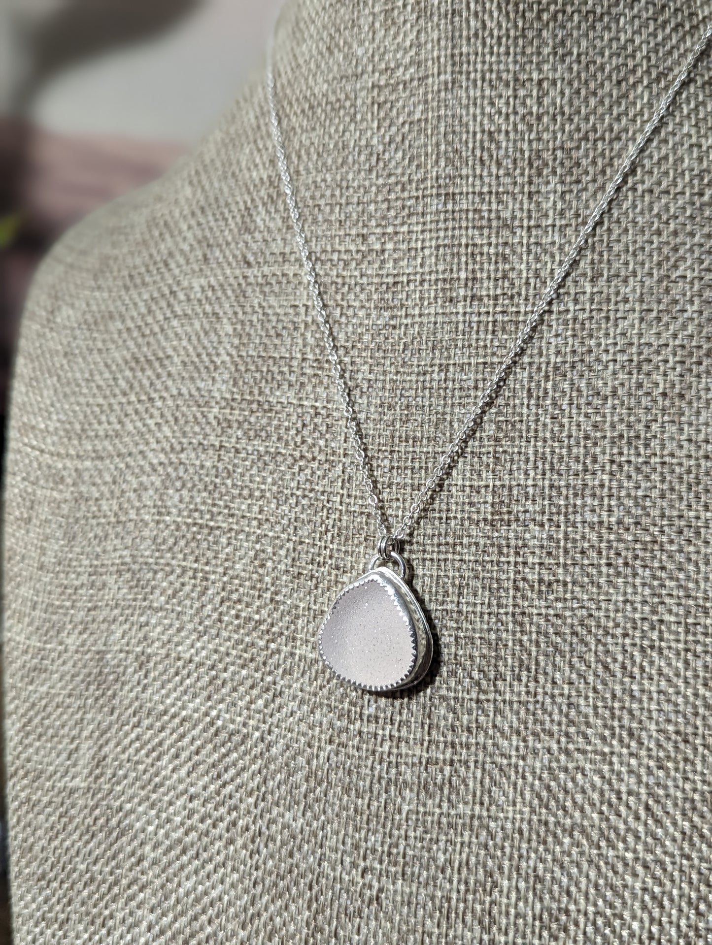 White Druzy Tear Drop Sterling Silver Necklace