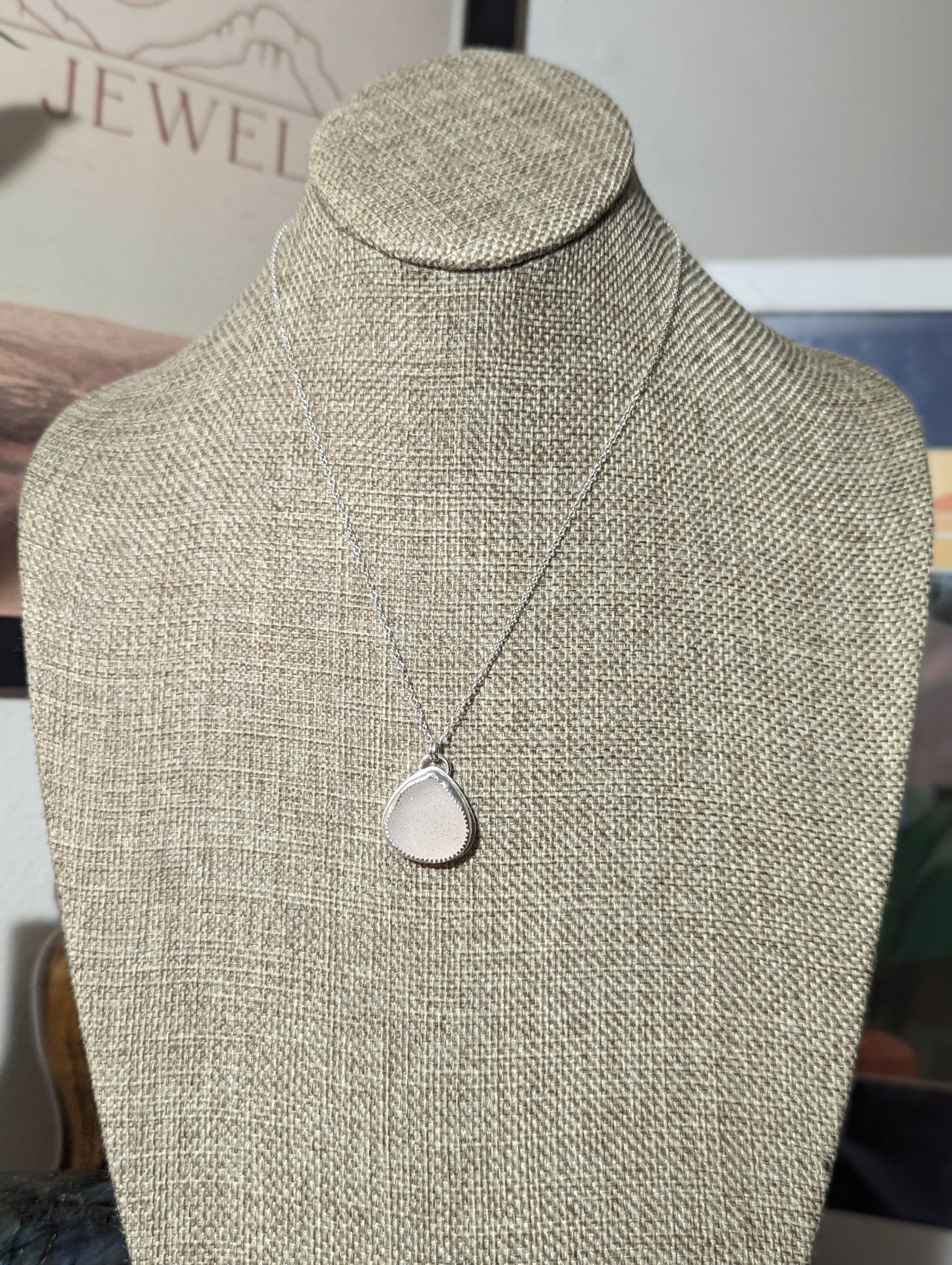 White Druzy Tear Drop Sterling Silver Necklace