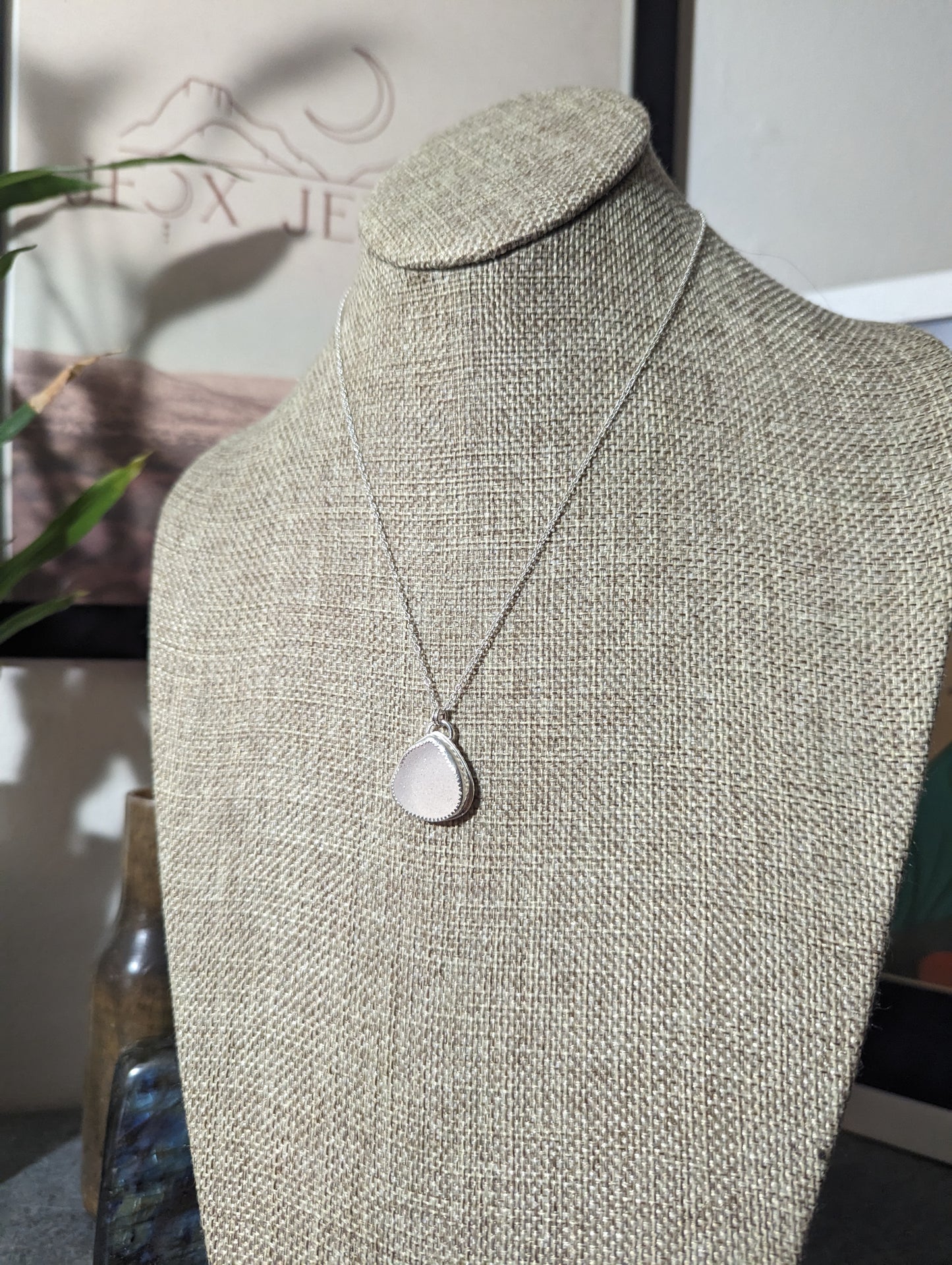 White Druzy Tear Drop Sterling Silver Necklace
