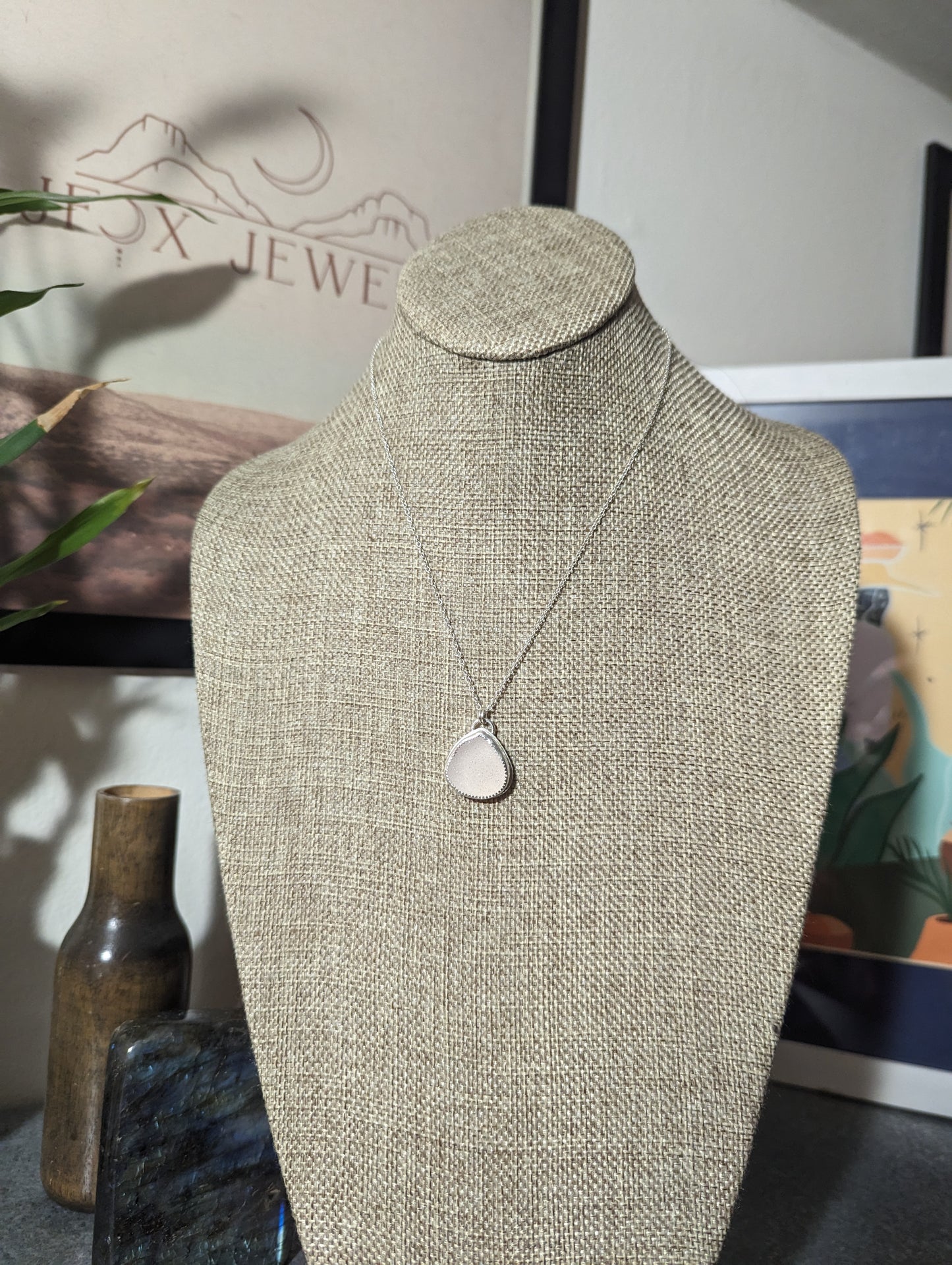 White Druzy Tear Drop Sterling Silver Necklace