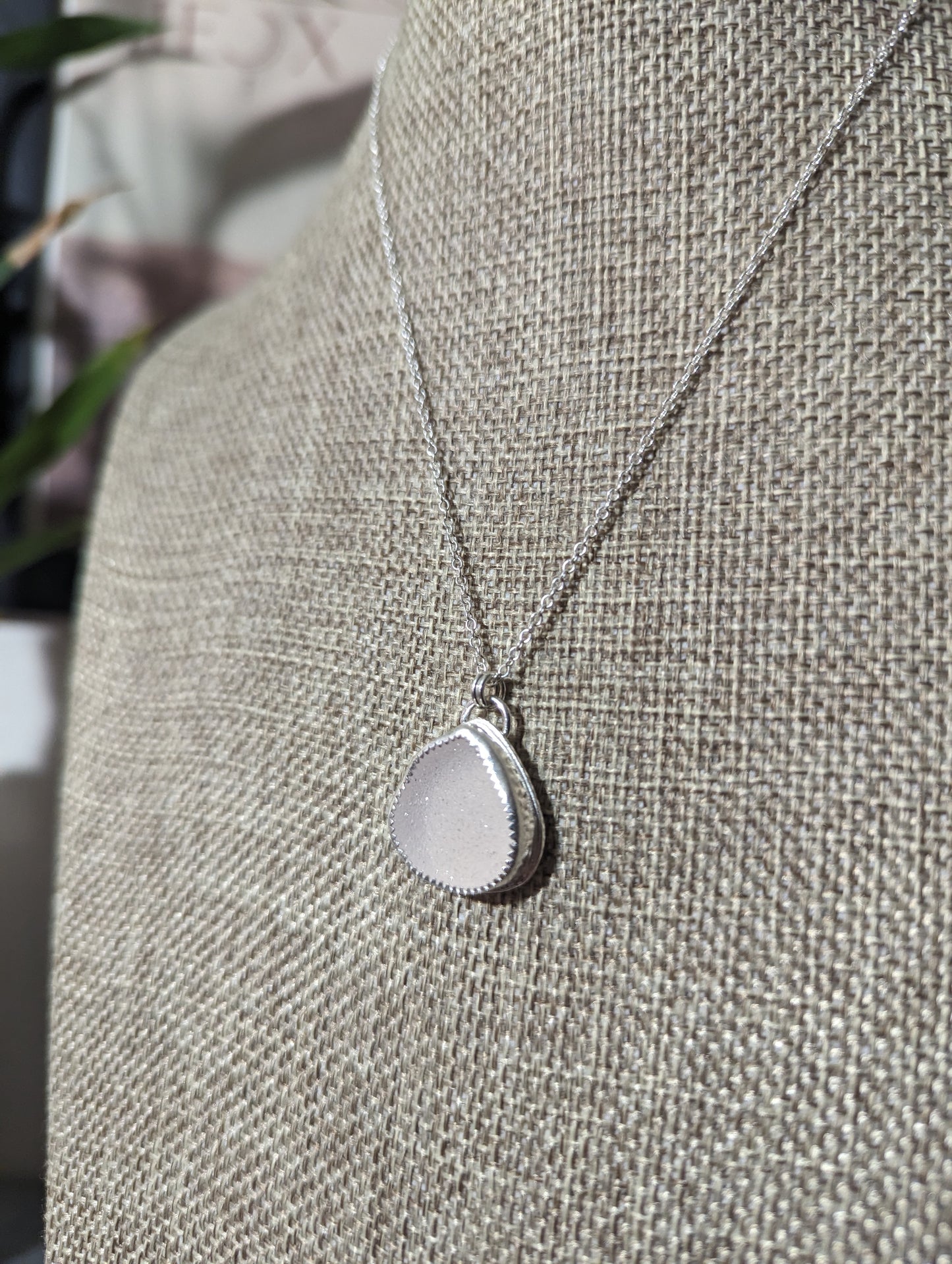 White Druzy Tear Drop Sterling Silver Necklace