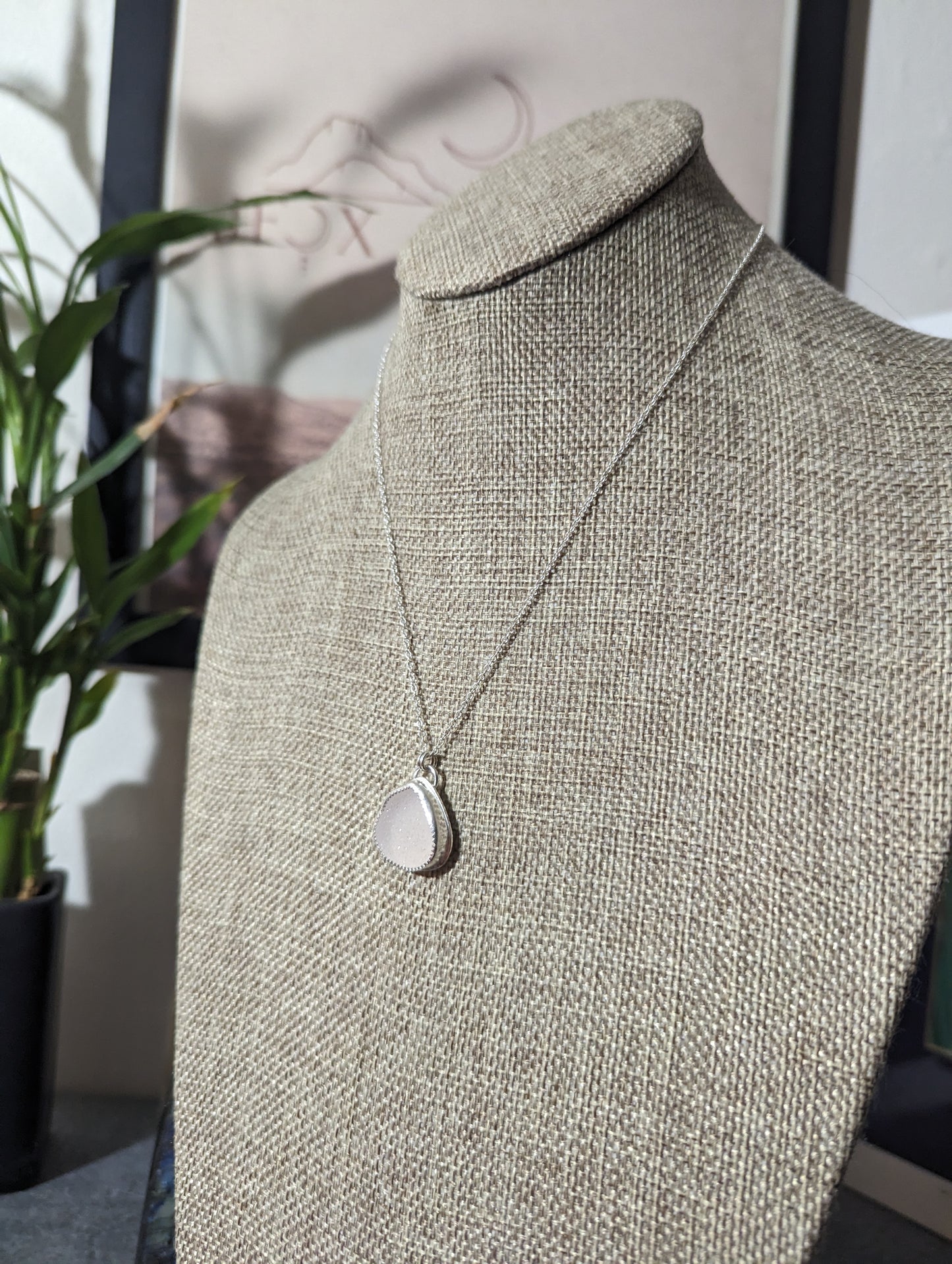 White Druzy Tear Drop Sterling Silver Necklace
