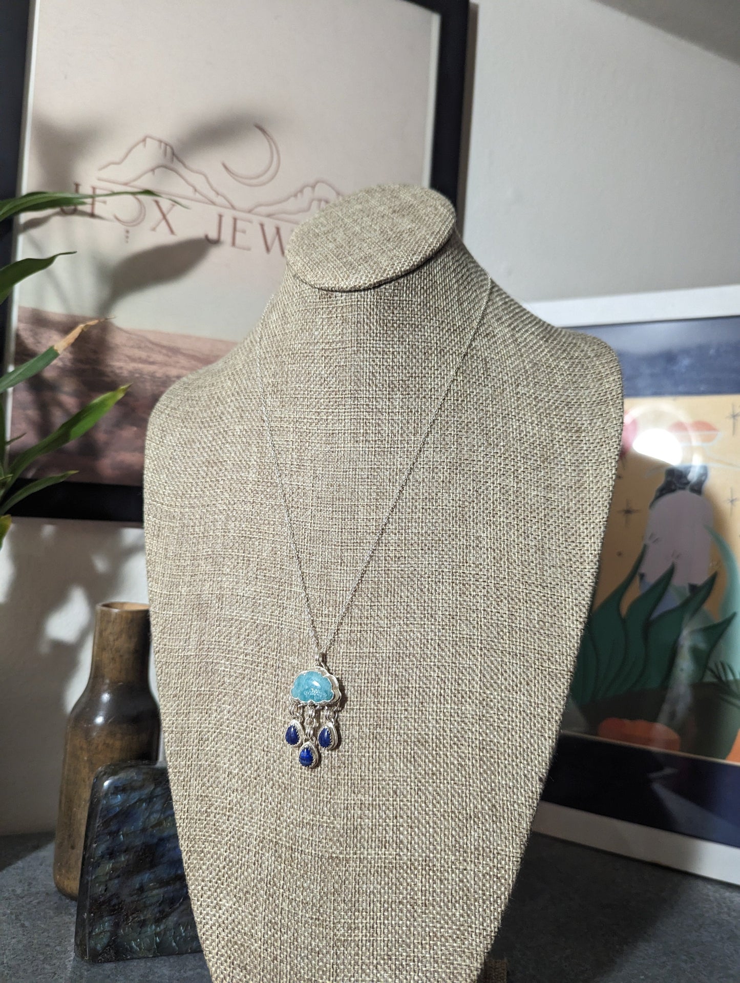 Amazonite and Lapis Lazuli Droplets Sterling Silver Necklace