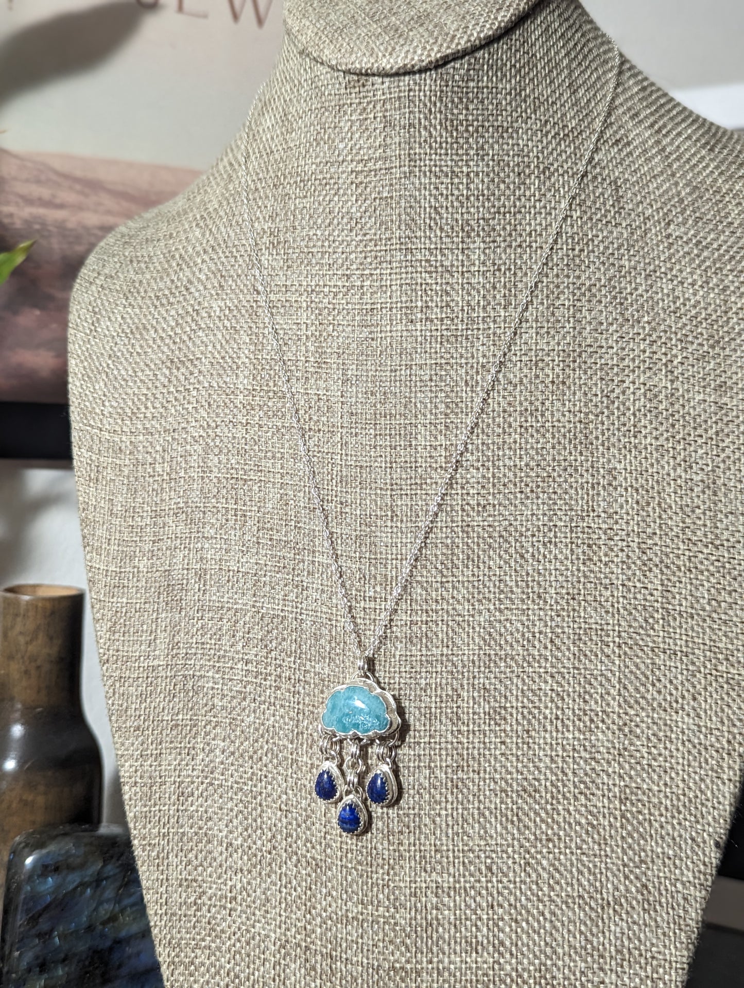 Amazonite and Lapis Lazuli Droplets Sterling Silver Necklace