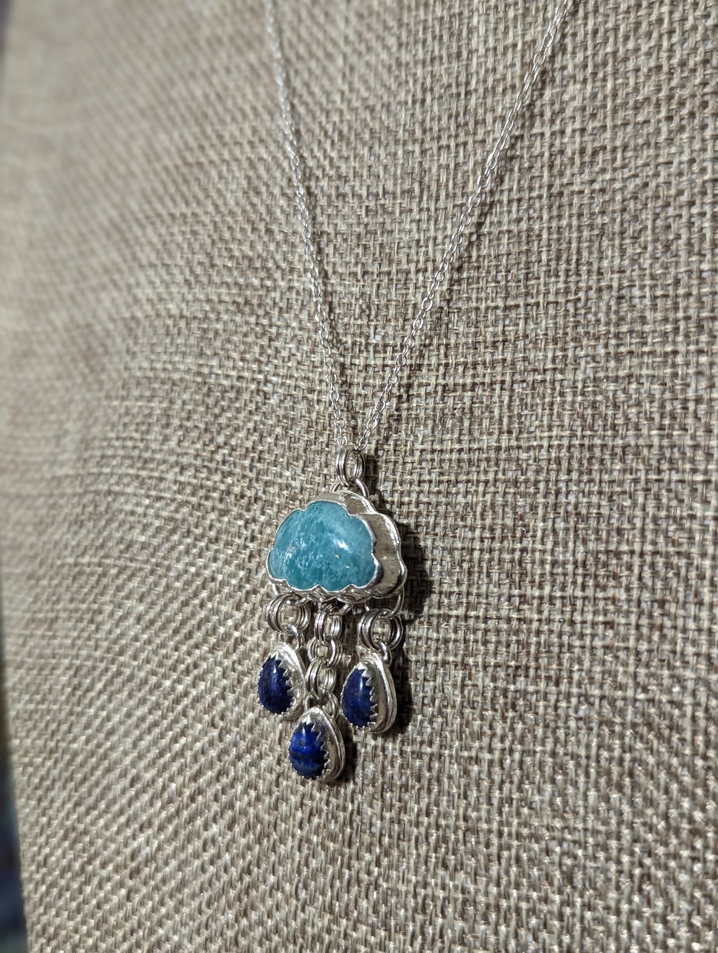 Amazonite and Lapis Lazuli Droplets Sterling Silver Necklace