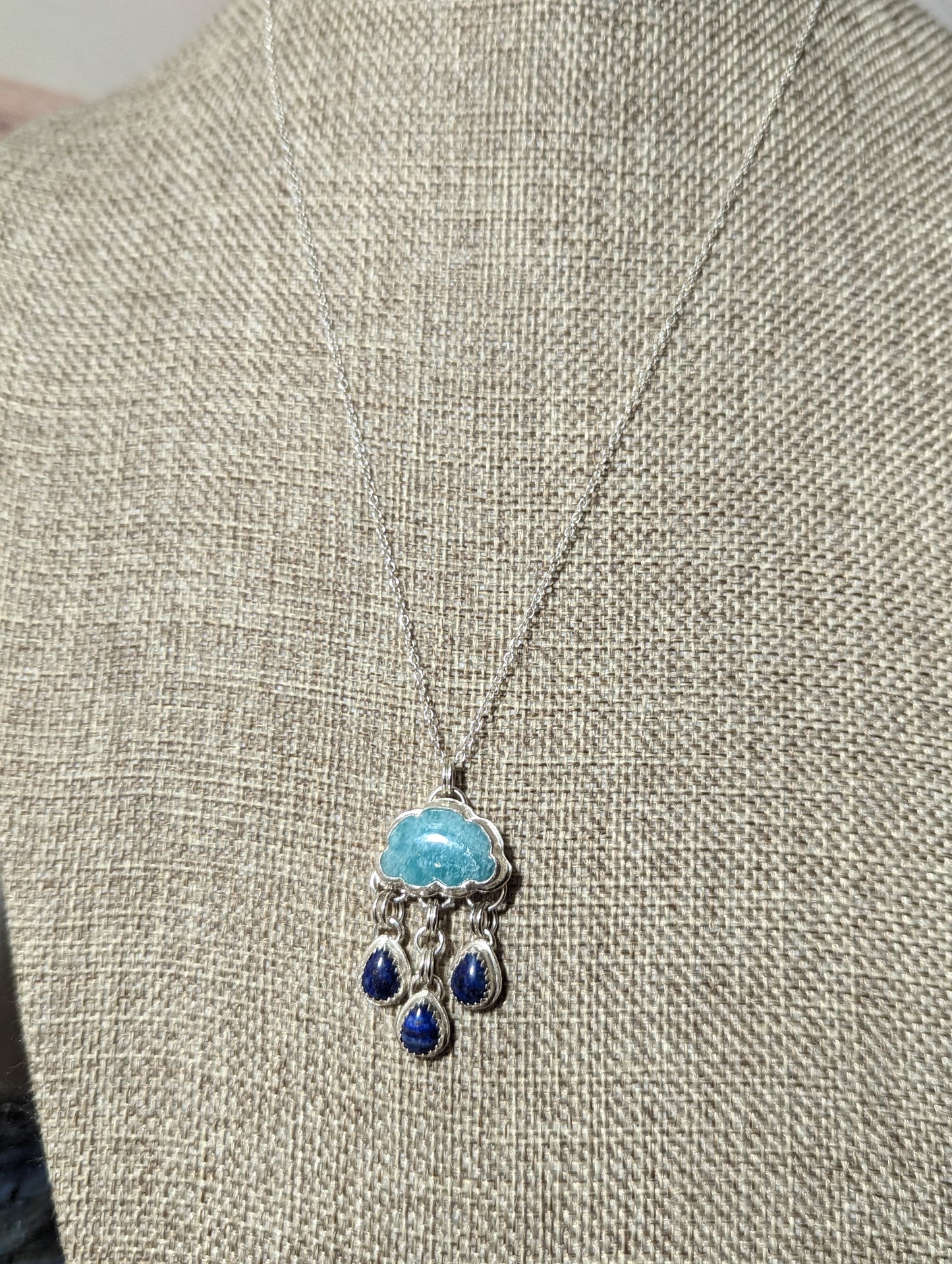 Amazonite and Lapis Lazuli Droplets Sterling Silver Necklace