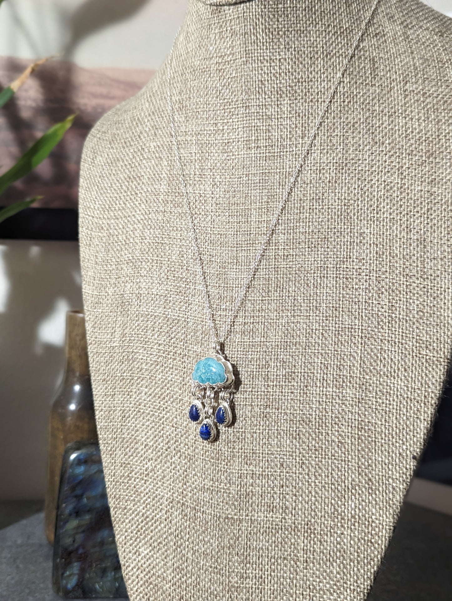 Amazonite and Lapis Lazuli Droplets Sterling Silver Necklace