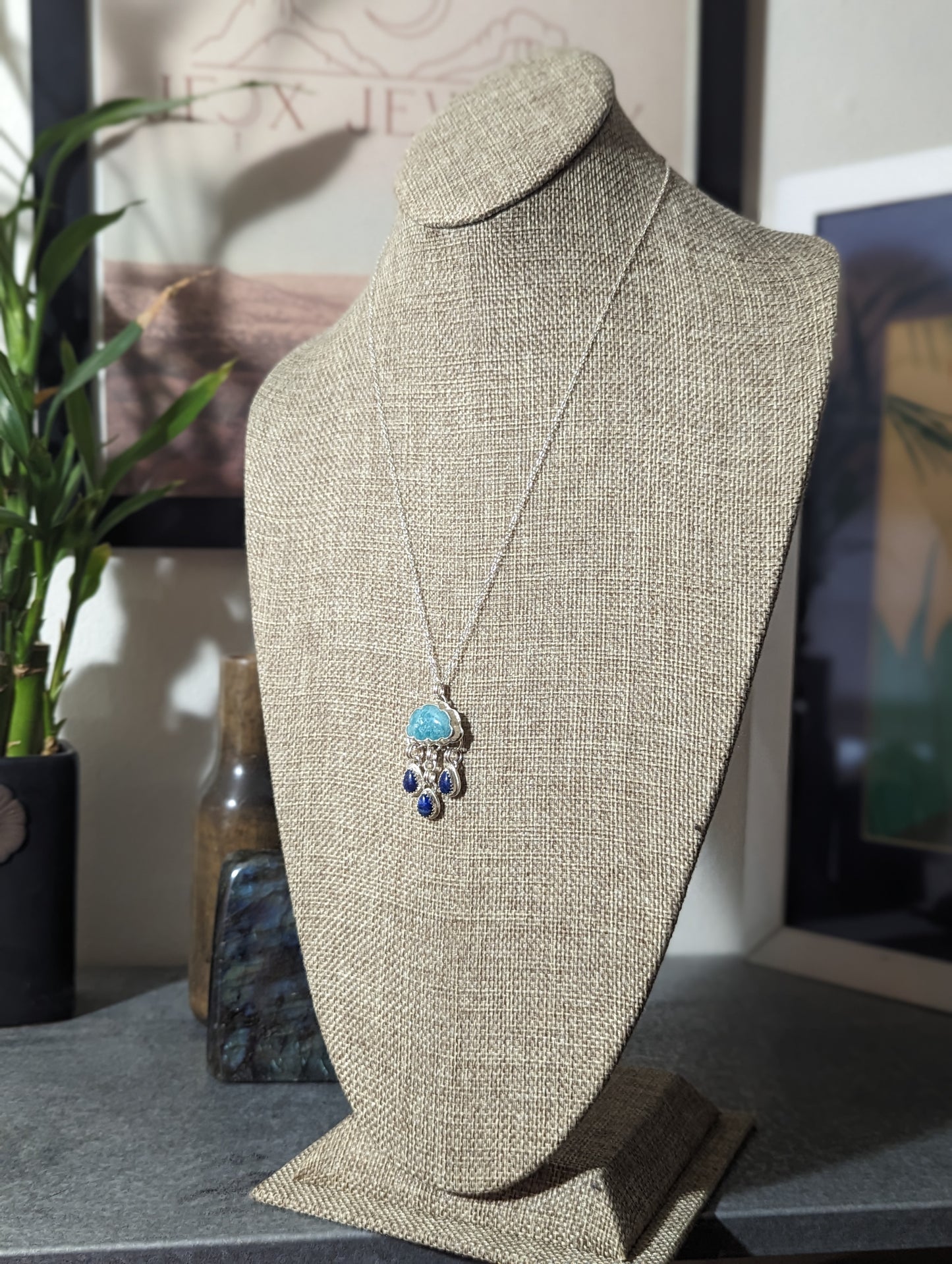 Amazonite and Lapis Lazuli Droplets Sterling Silver Necklace