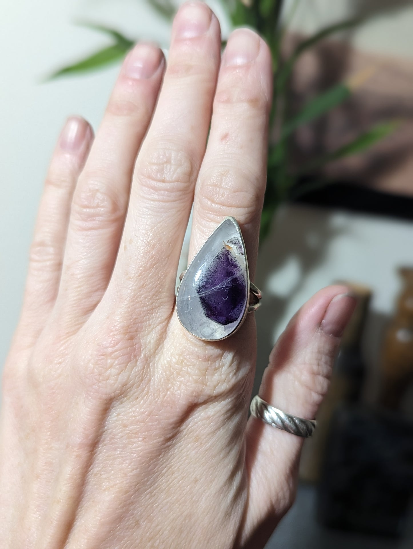 Quartz and Amethyst Ring - Size 8