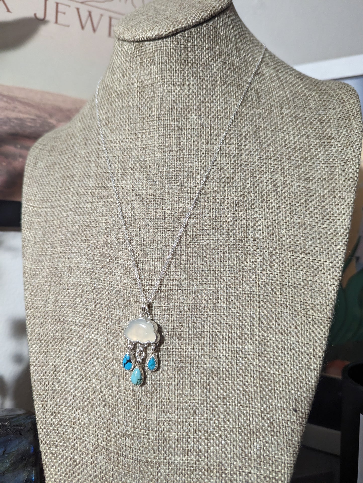 Moonstone and Turquoise Droplets Sterling Silver Necklace (MTO)