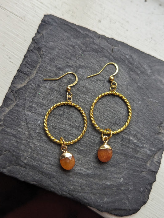 Gold Loop Orange Gemstone Earrings