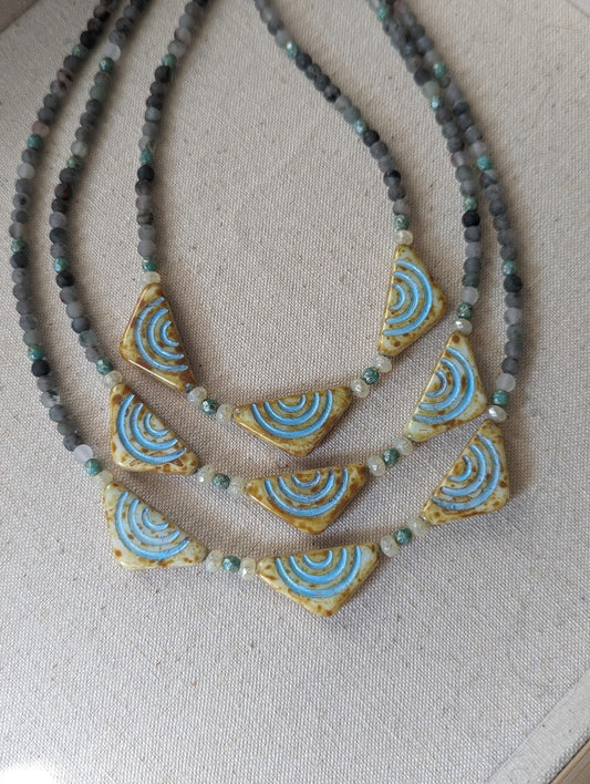 Bloodstone and Yellow Ceramic Necklace