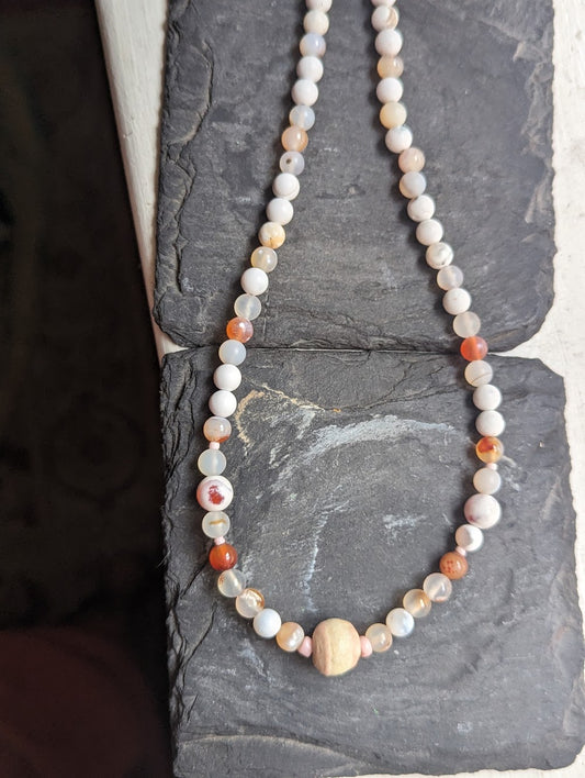 Flower Agate and Howlite Short Statement Necklace
