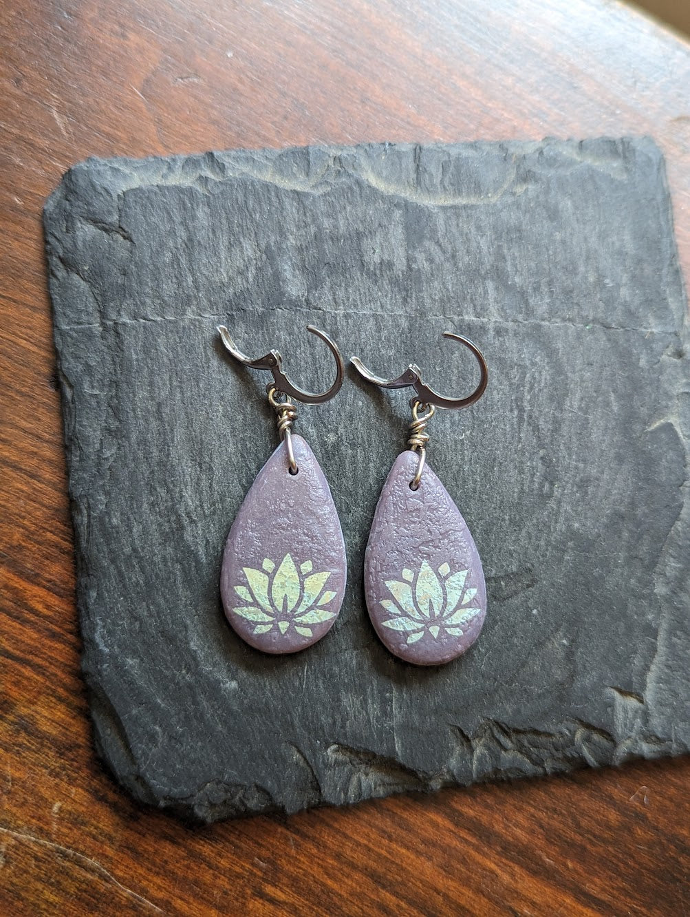 Purple Lotus Glass Tear Drop Earrings