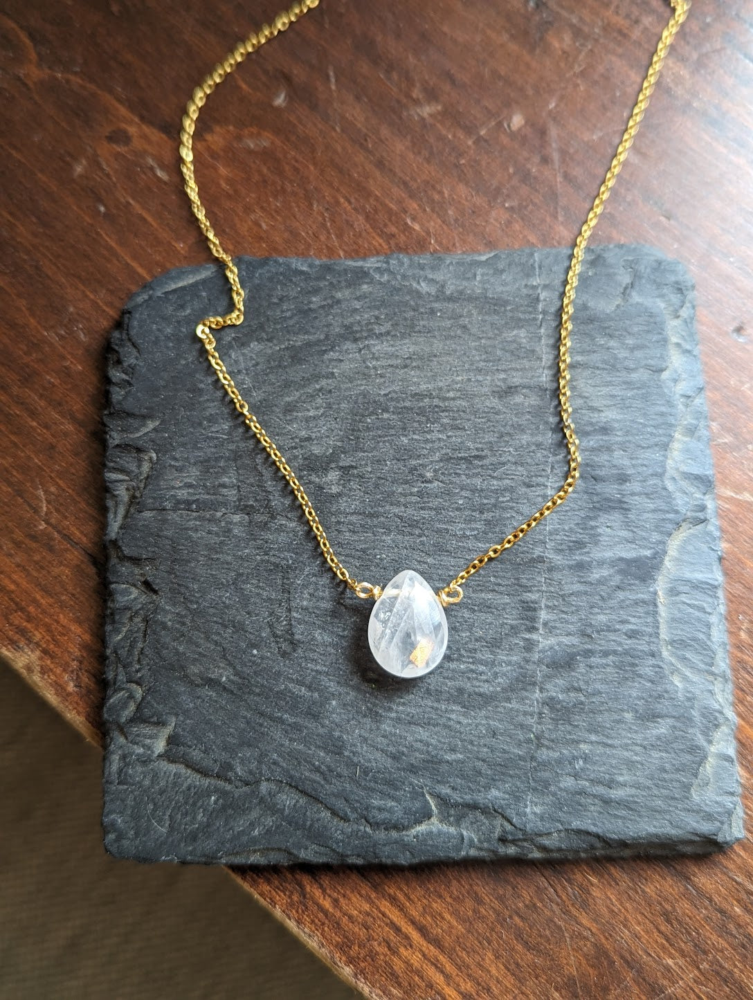 Faceted Rose Quartz Tear Drop Pendant on Stainless Steel