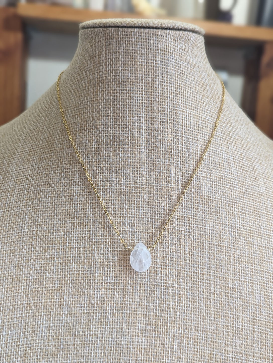 Faceted Rose Quartz Tear Drop Pendant on Stainless Steel